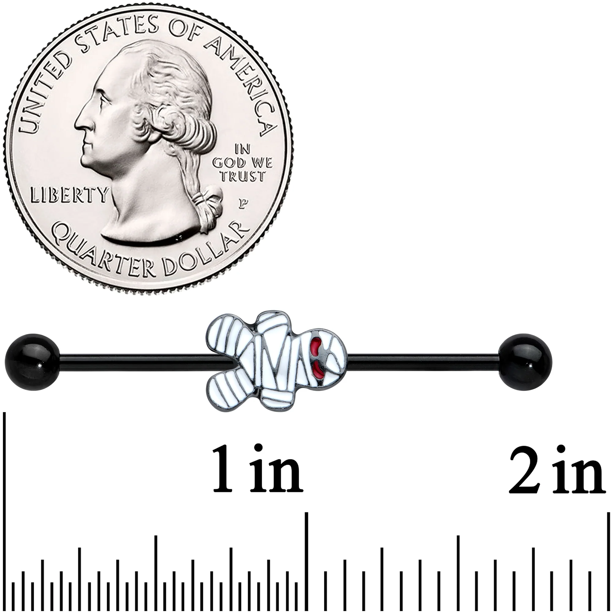 14G Black Red Eyed Mummy Halloween Industrial Barbell 38mm - Image 2