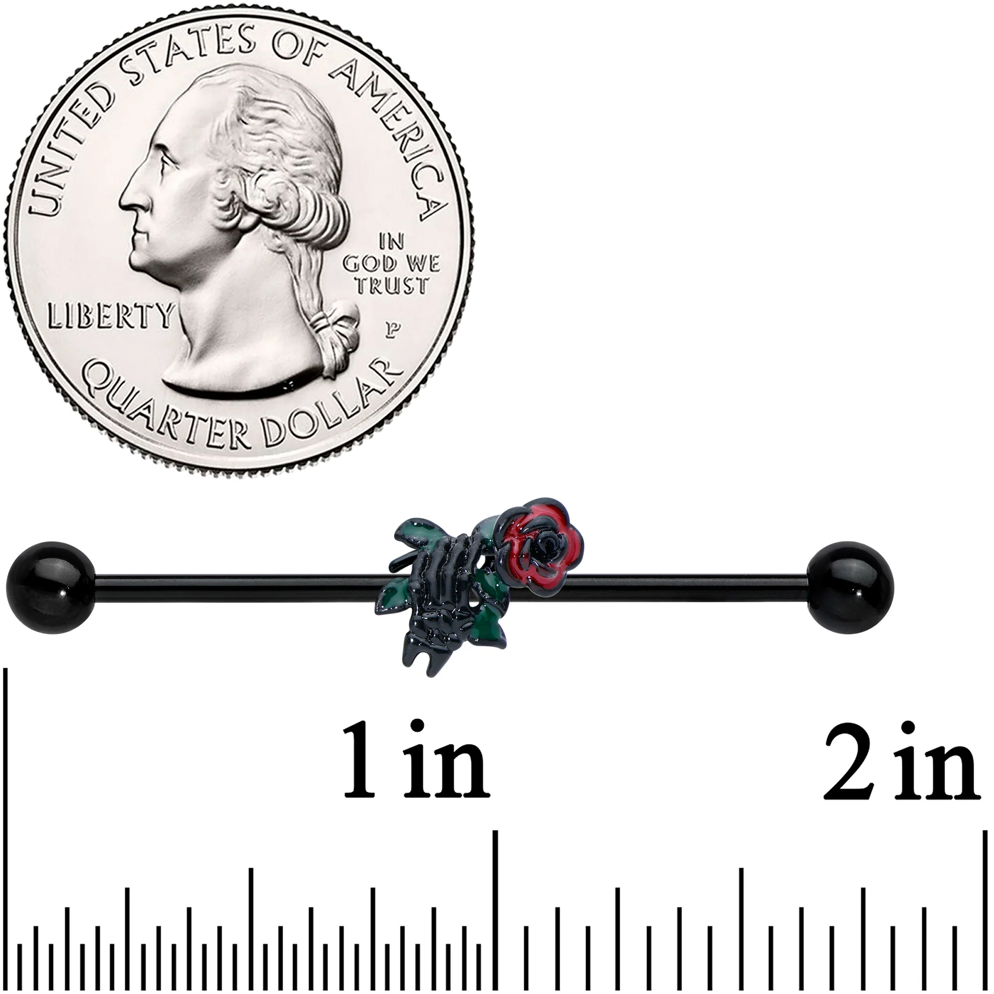 14G Black Skeleton Flower Halloween Industrial Barbell 38mm - Image 2