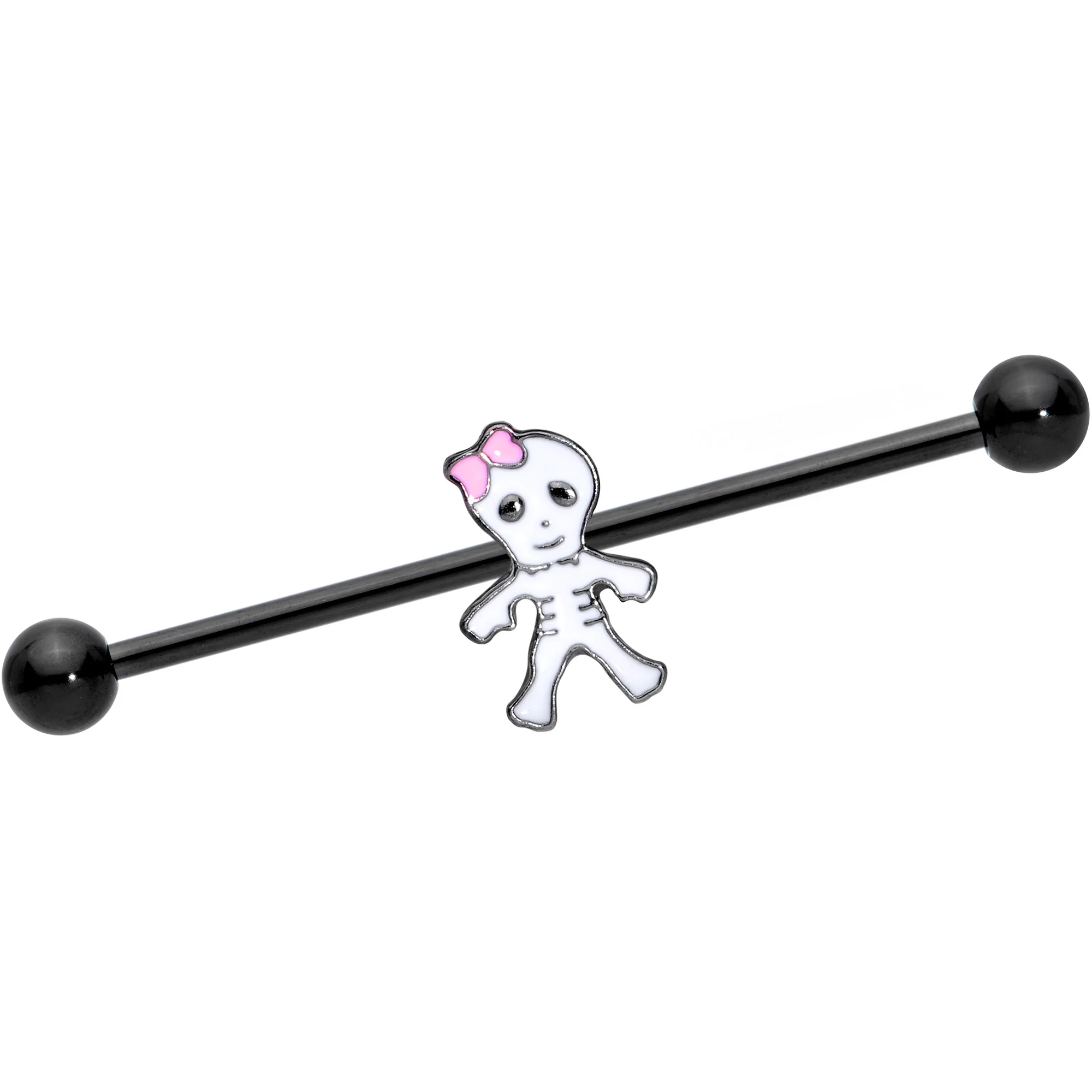 14G Black Skeleton Girl Halloween Industrial Barbell 38mm