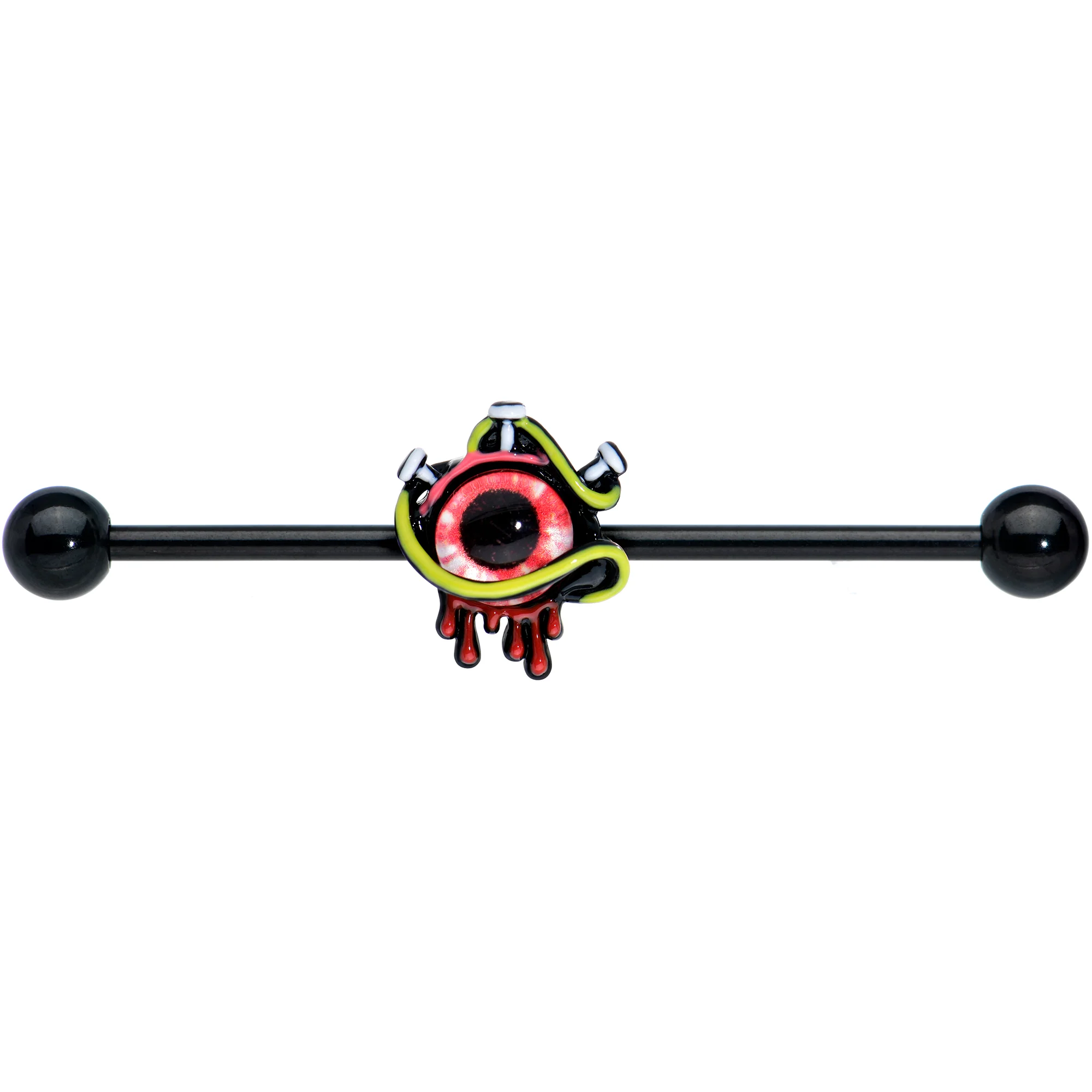 14G Black Spiky Eyeball Halloween Industrial Barbell 38mm - Image 2