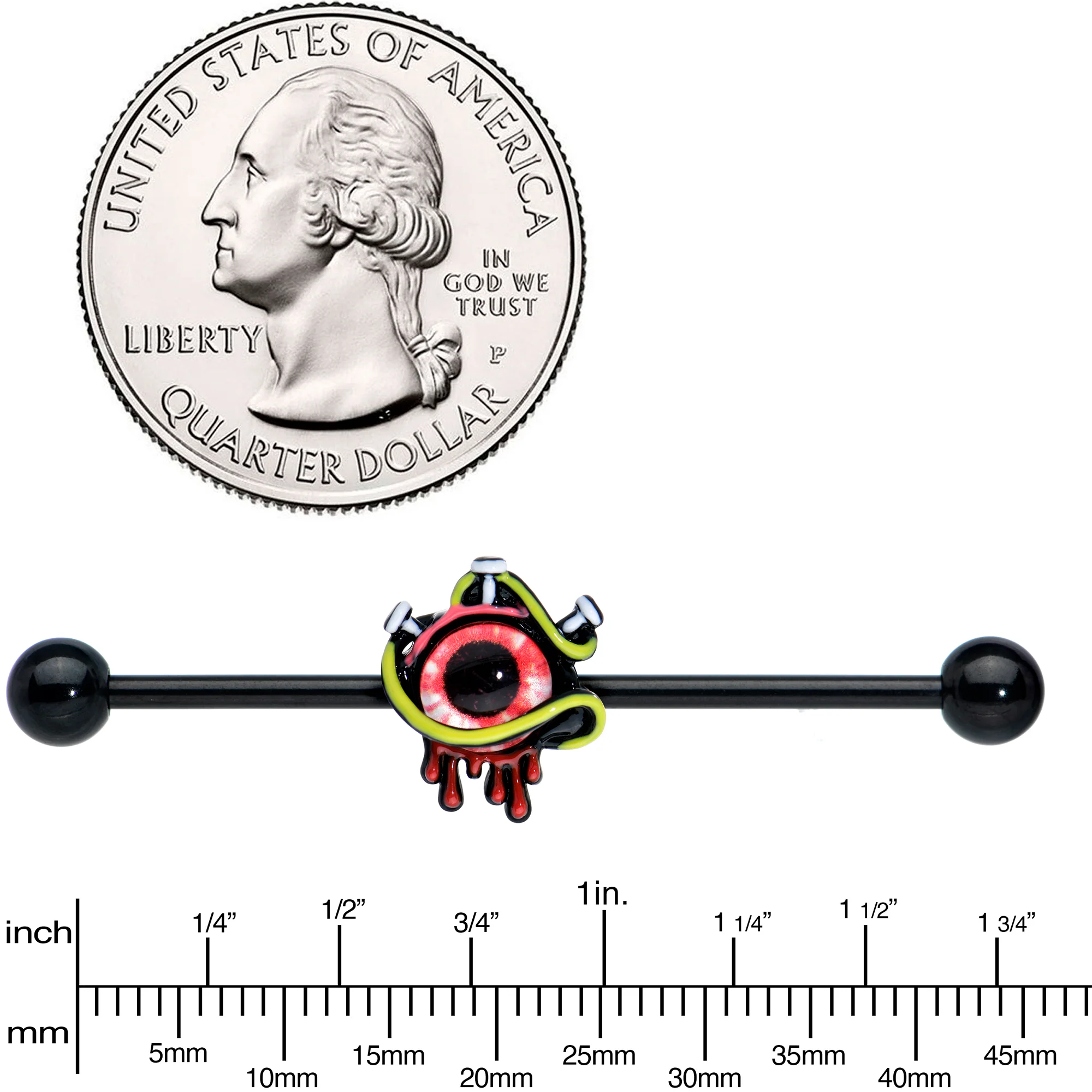 14G Black Spiky Eyeball Halloween Industrial Barbell 38mm - Image 3