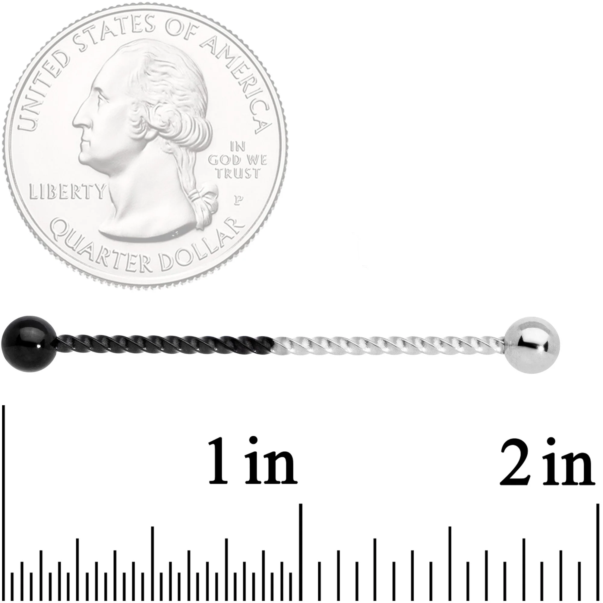 14G Black Steel Two Tone Twisted Industrial Barbell 38mm - Image 2