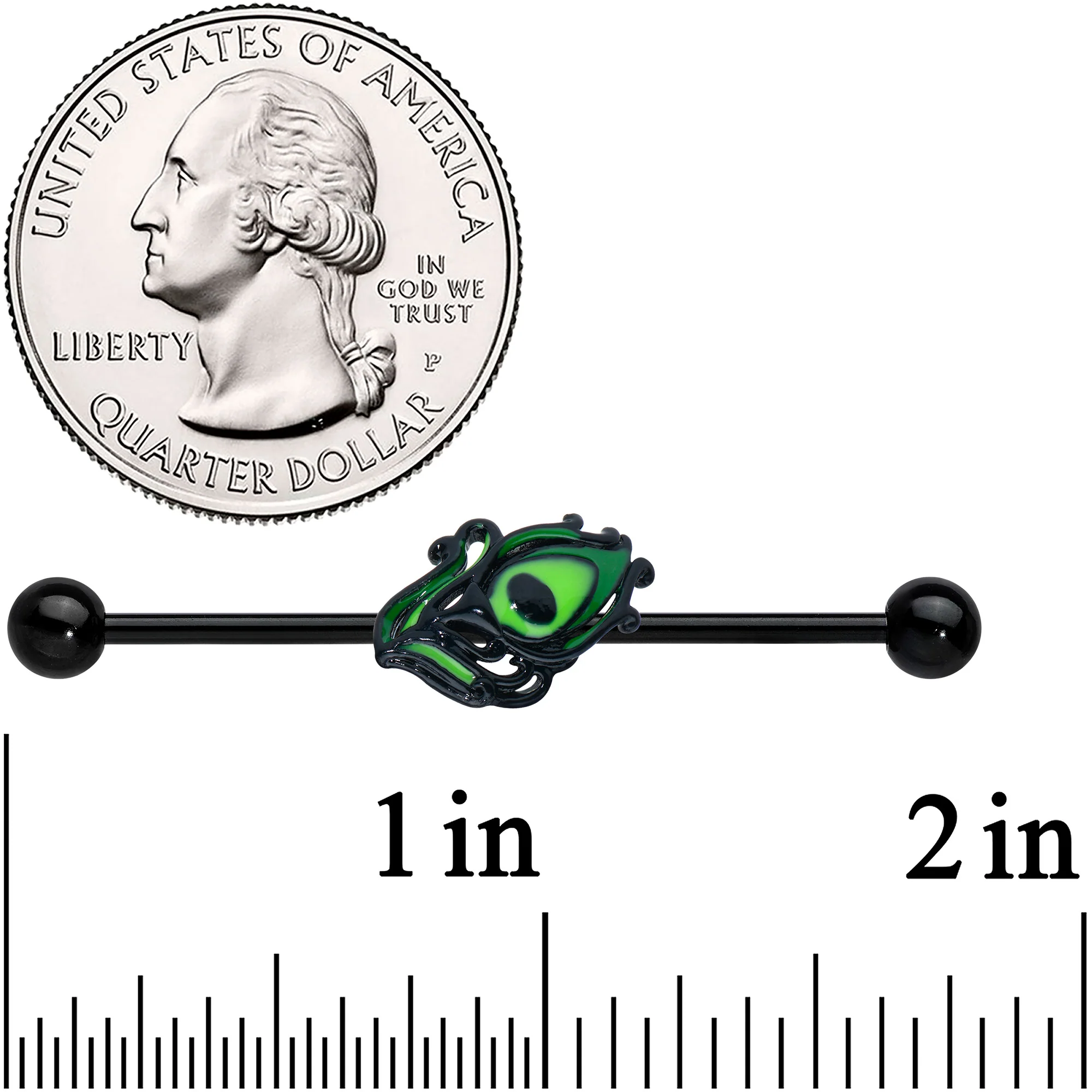 14G Black Striking Peacock Feather Industrial Barbell 38mm - Image 2