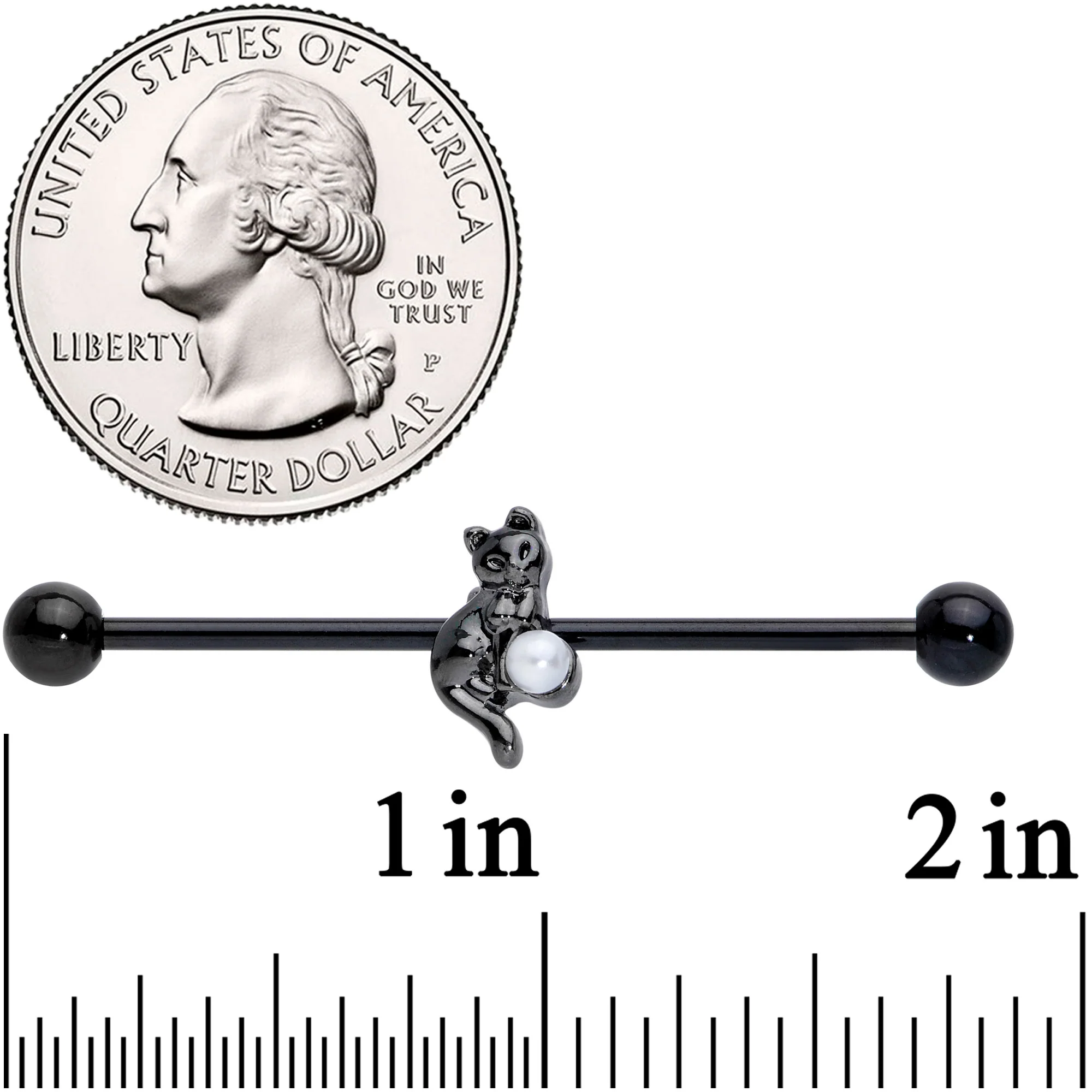 14G Black White Gem Black Cat Halloween Industrial Barbell 38mm - Image 6