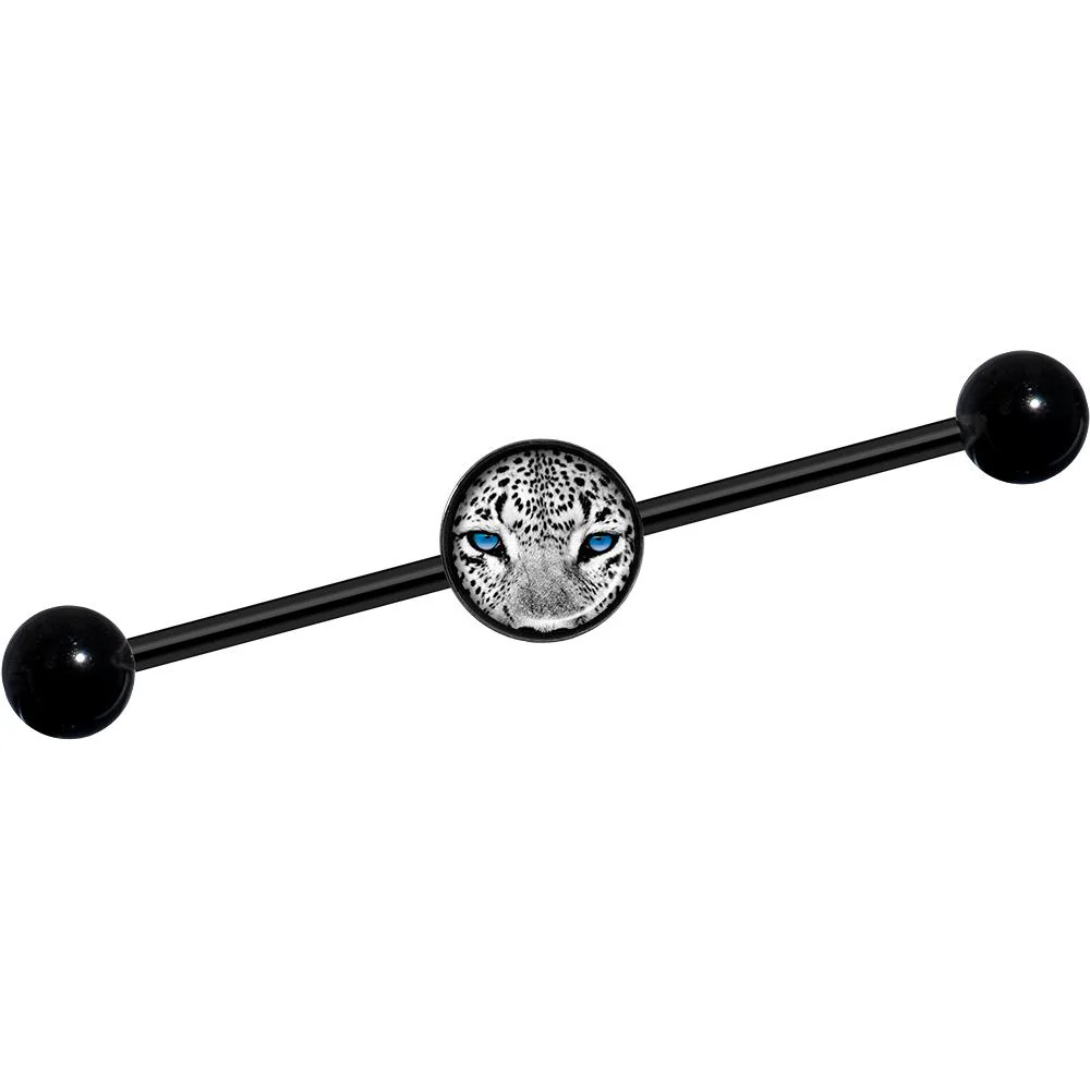 14G Black White Leopard Eyes Black Industrial Barbell 37mm - Image 2