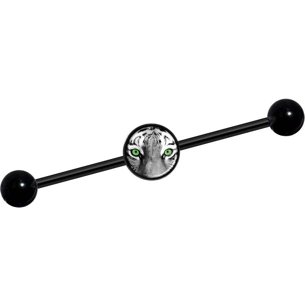 14G Black White Tiger Eyes Black Industrial Barbell 37mm - Image 2