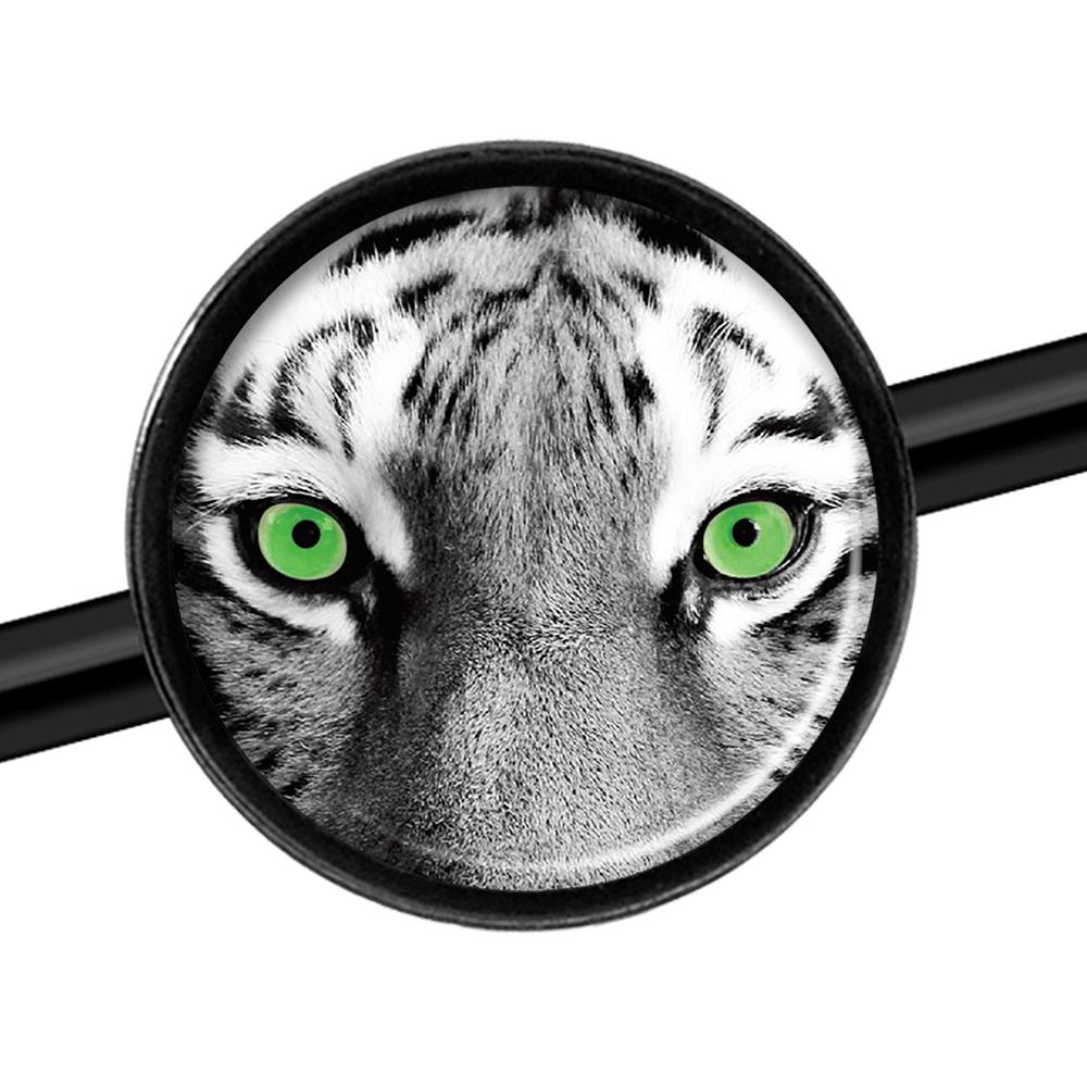 14G Black White Tiger Eyes Black Industrial Barbell 37mm - Image 3
