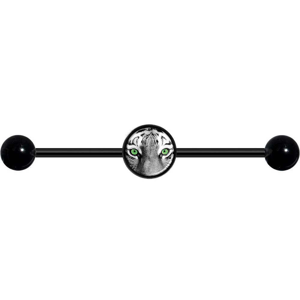 14G Black White Tiger Eyes Black Industrial Barbell 37mm - Image 4