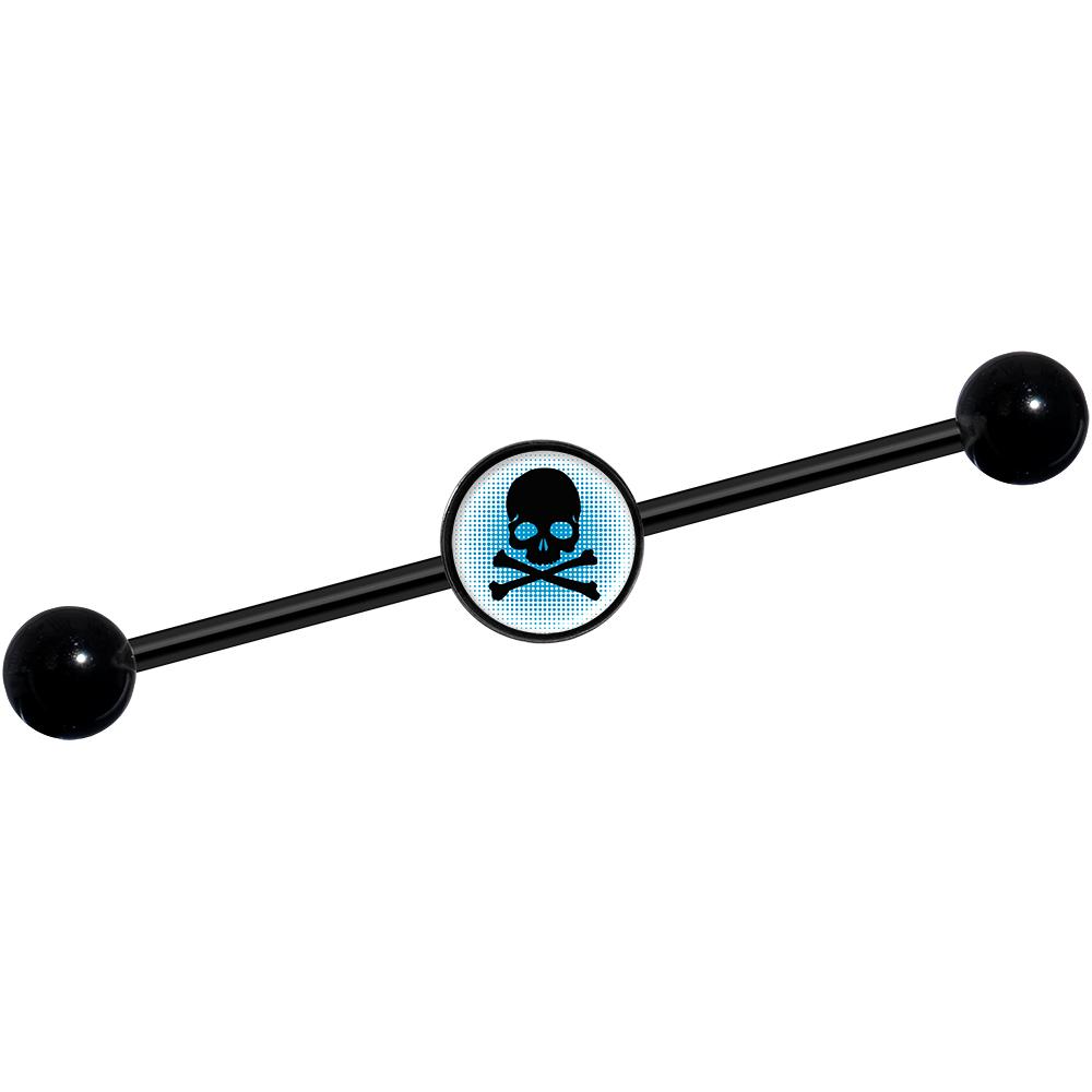 14G Blue Black Skull Black Industrial Barbell 37mm - Image 2