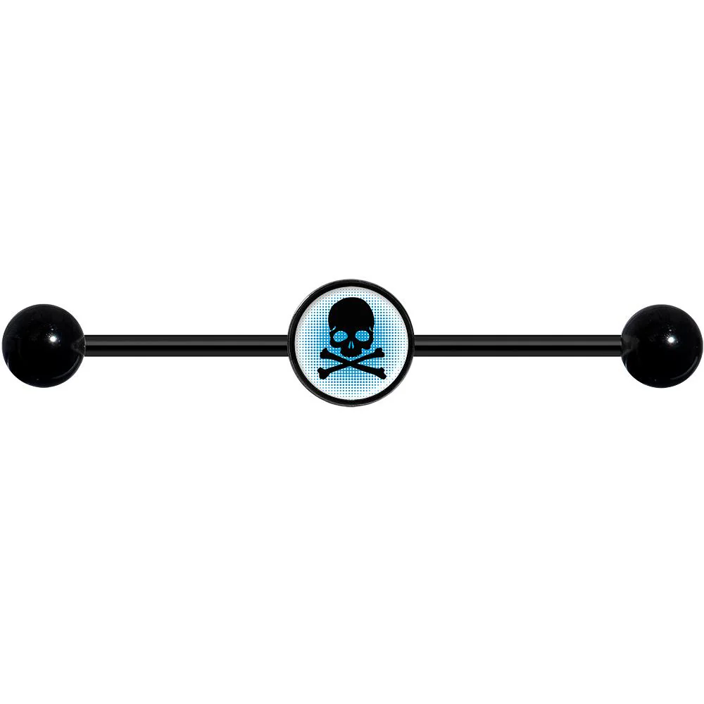 14G Blue Black Skull Black Industrial Barbell 37mm - Image 4
