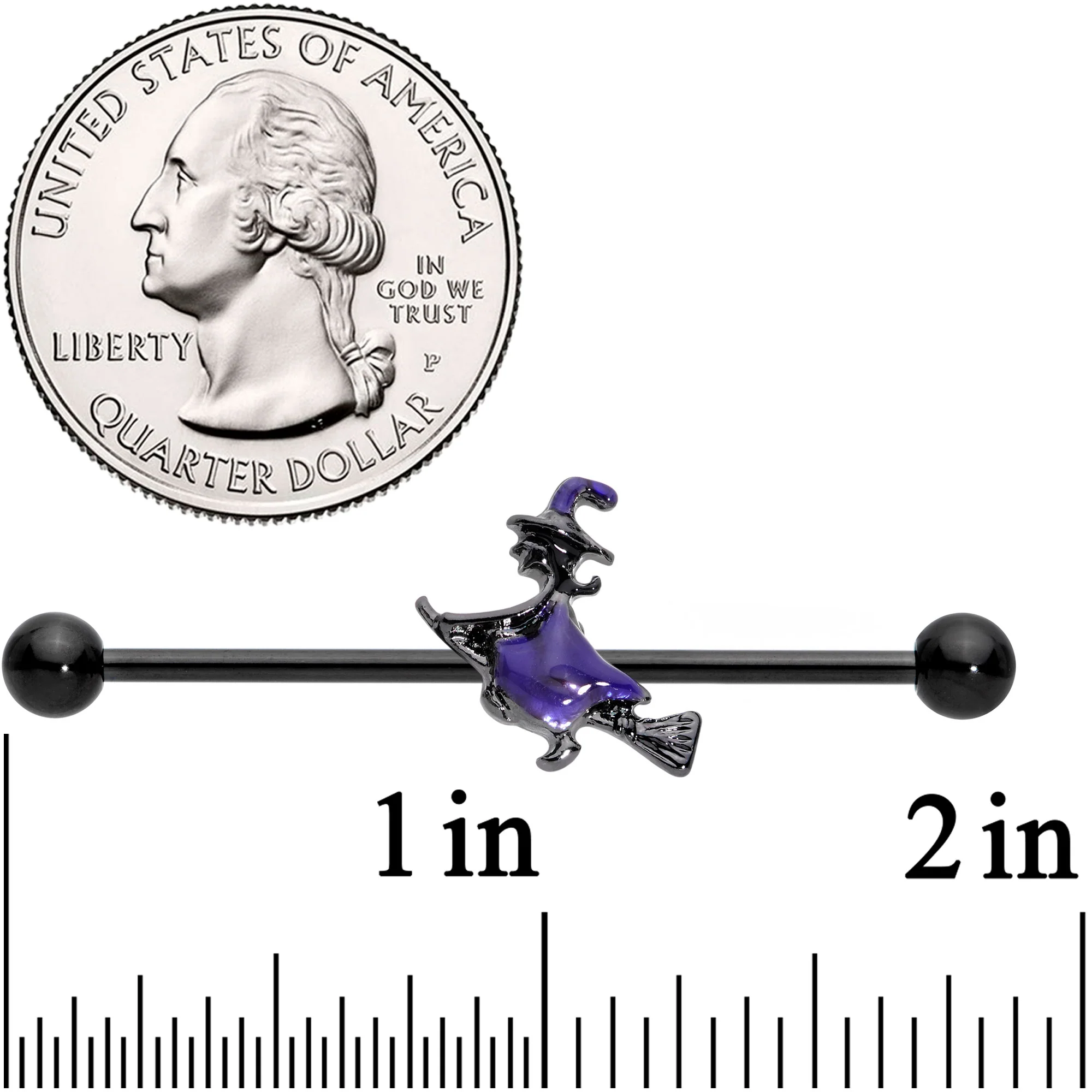 14G Blue Black Spooky Halloween Witch Industrial Barbell 38mm - Image 3