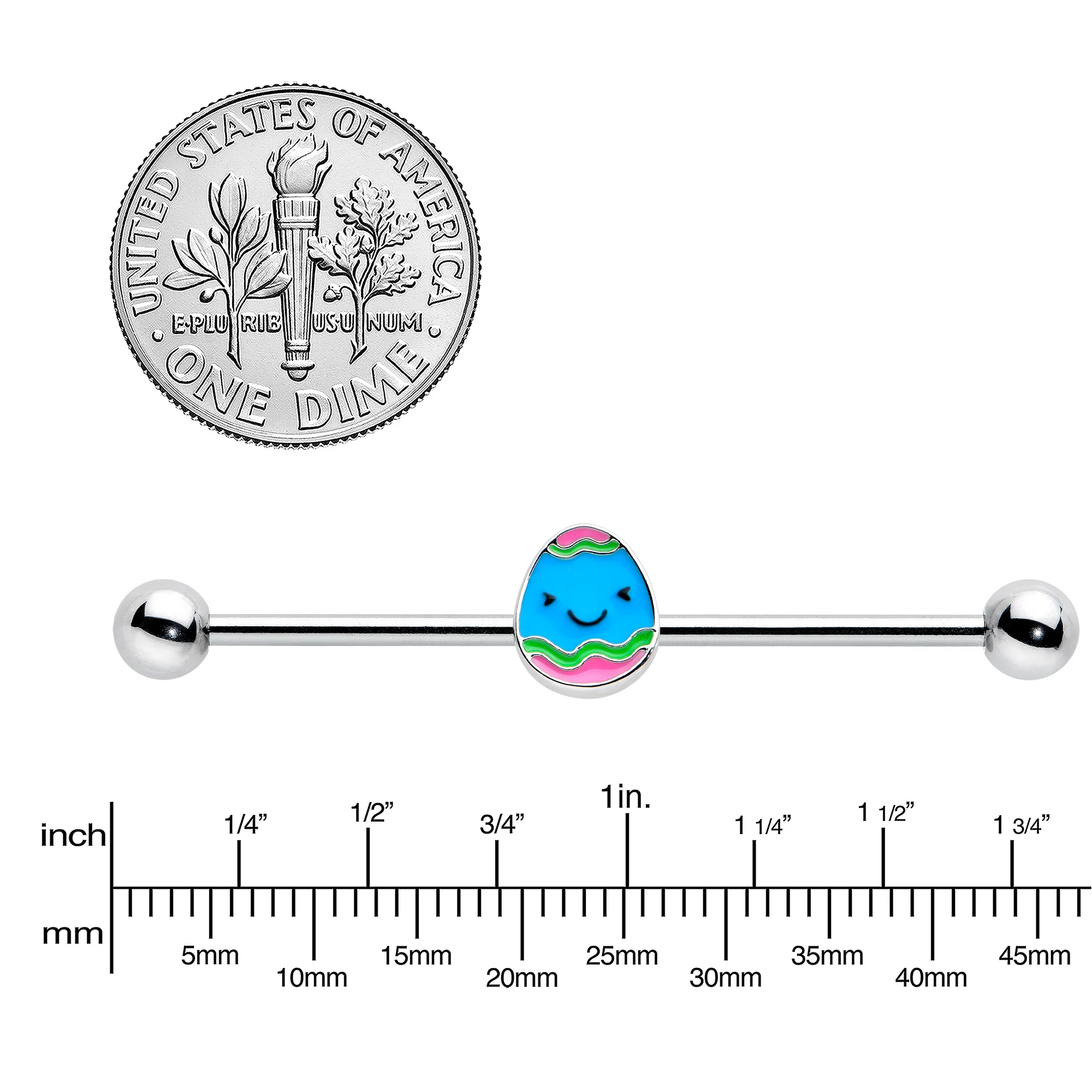 14G Blue Celebration Easter Egg Industrial Barbell 38mm - Image 3