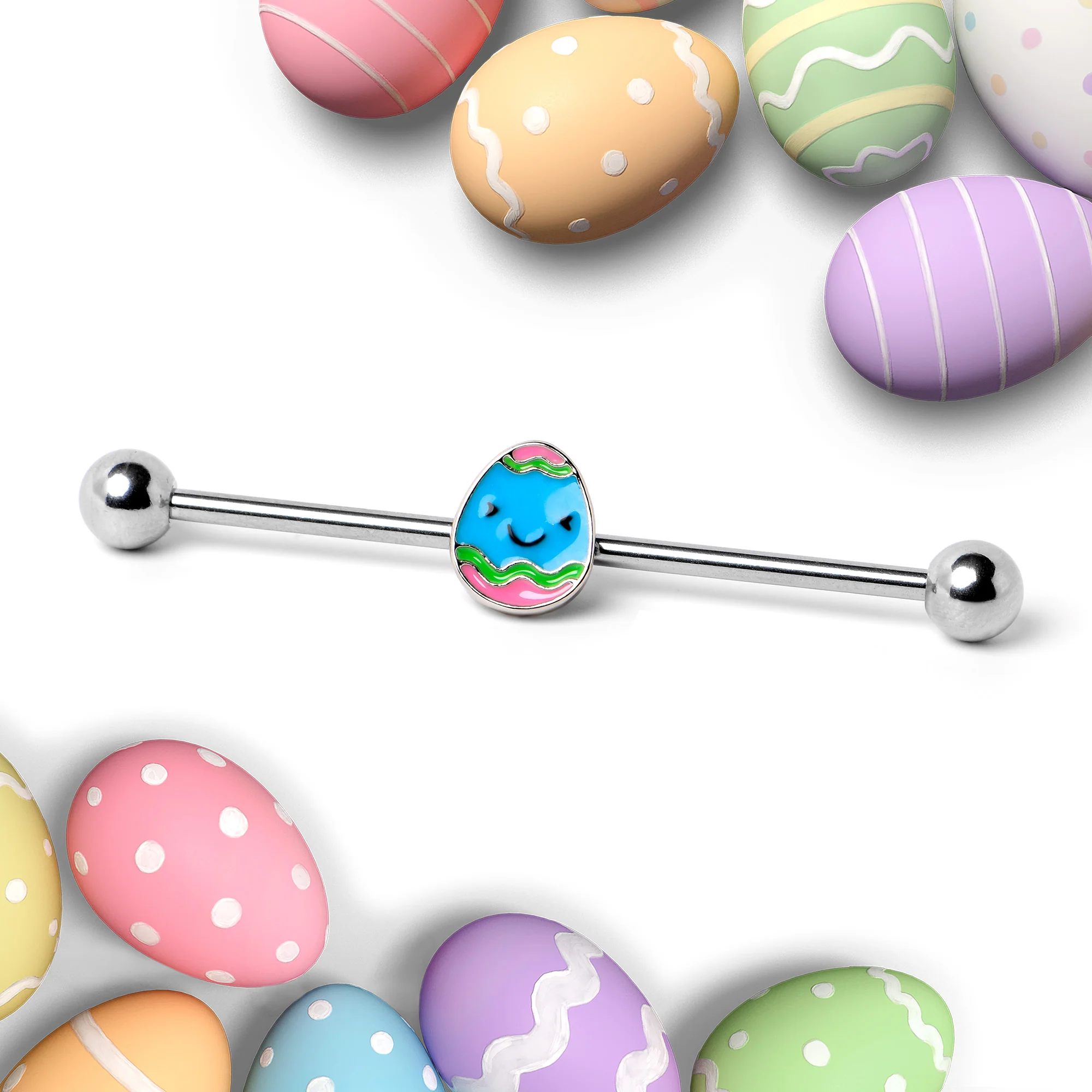 14G Blue Celebration Easter Egg Industrial Barbell 38mm - Image 4