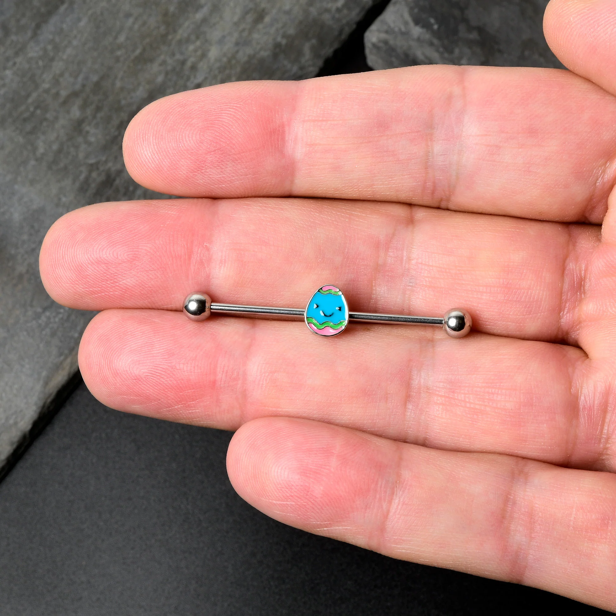 14G Blue Celebration Easter Egg Industrial Barbell 38mm - Image 6