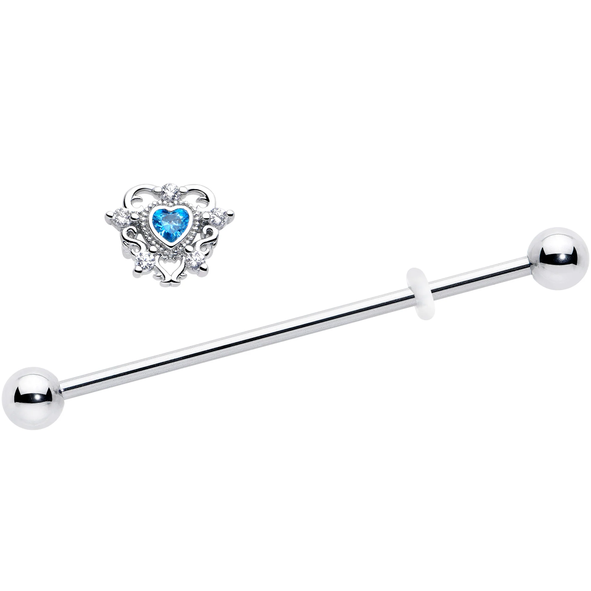 14G Blue Clear CZ Gem Heart Pair Industrial Barbell 38mm - Image 2