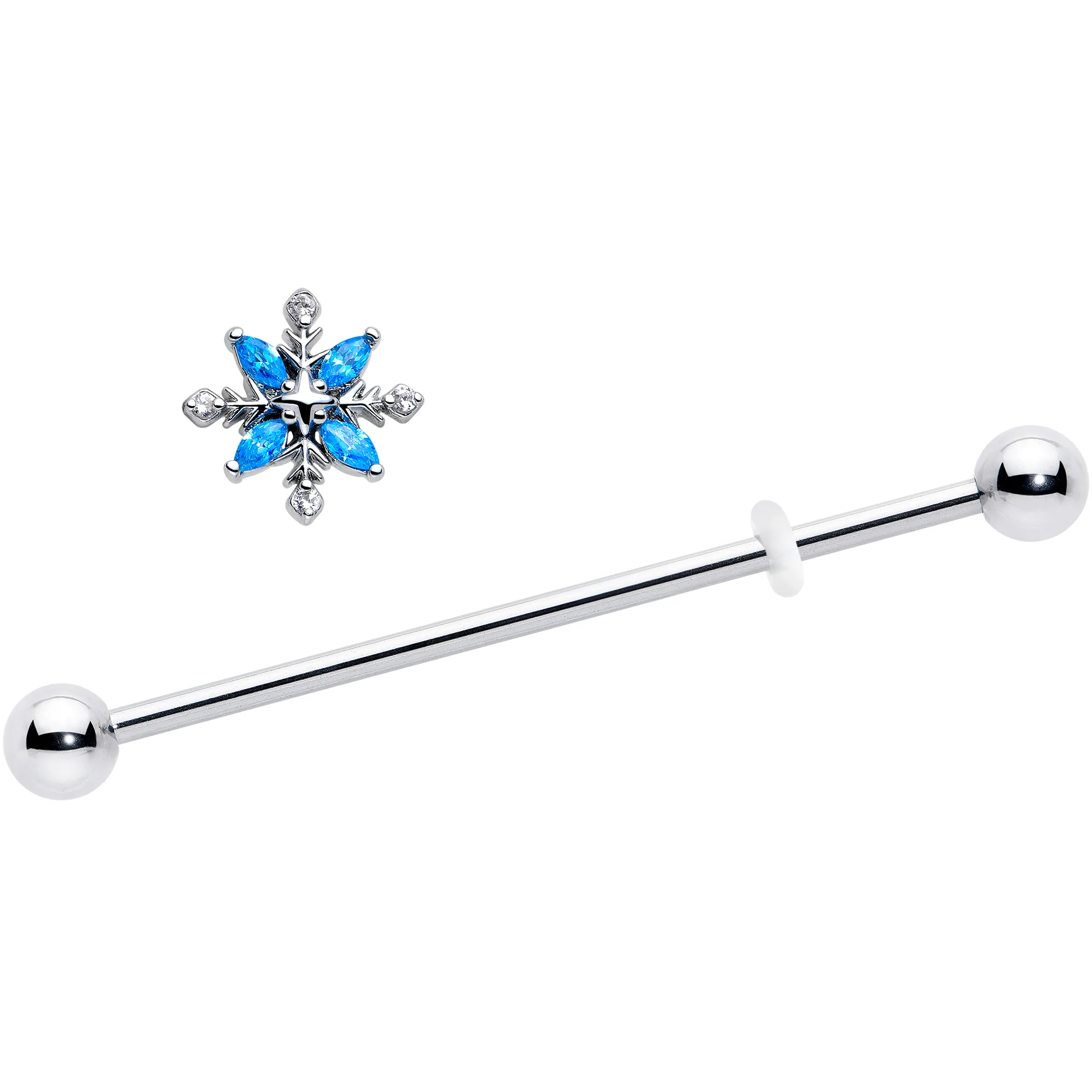 14G Blue CZ Gem Classic Flower Industrial Barbell 38mm - Image 2