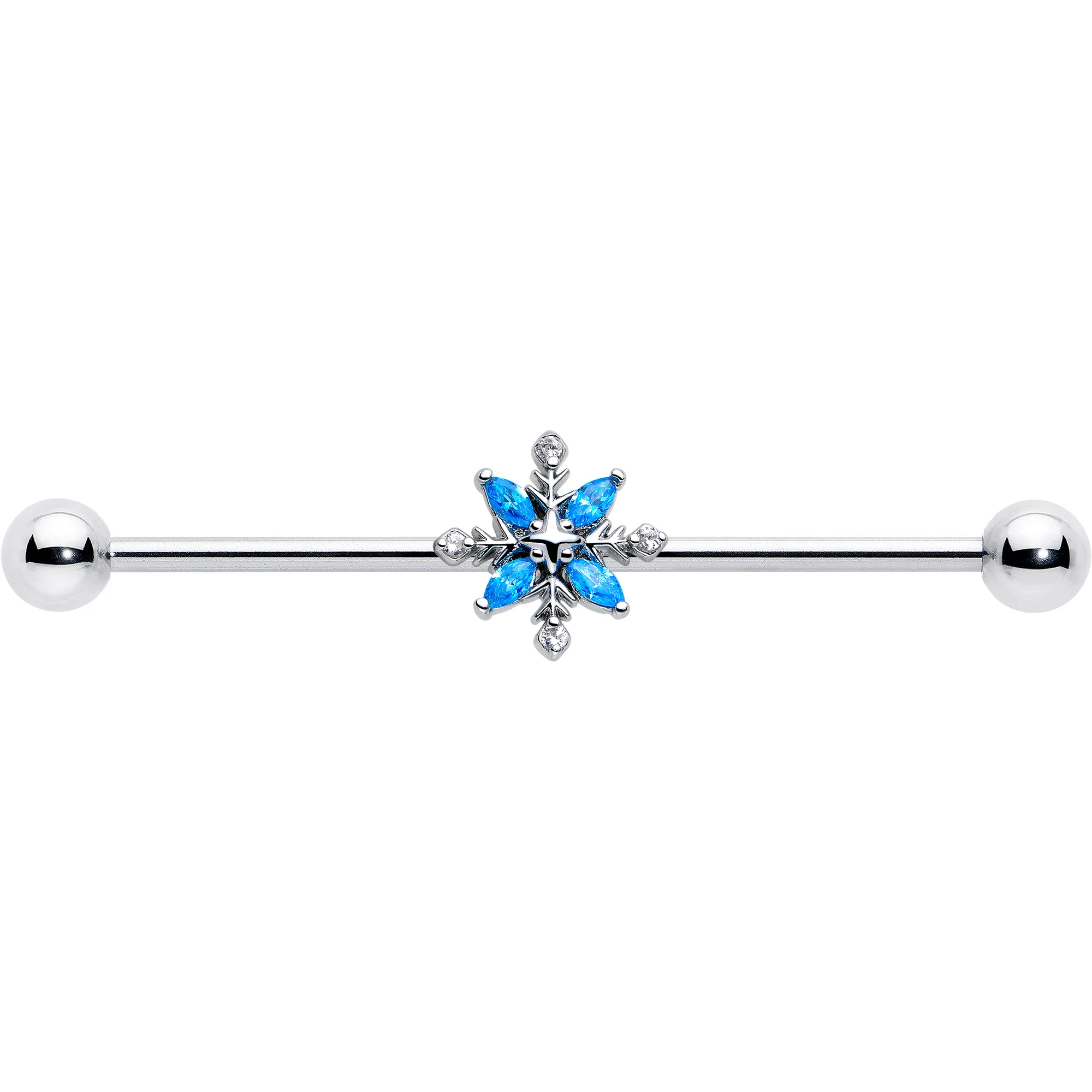 14G Blue CZ Gem Classic Flower Industrial Barbell 38mm - Image 3