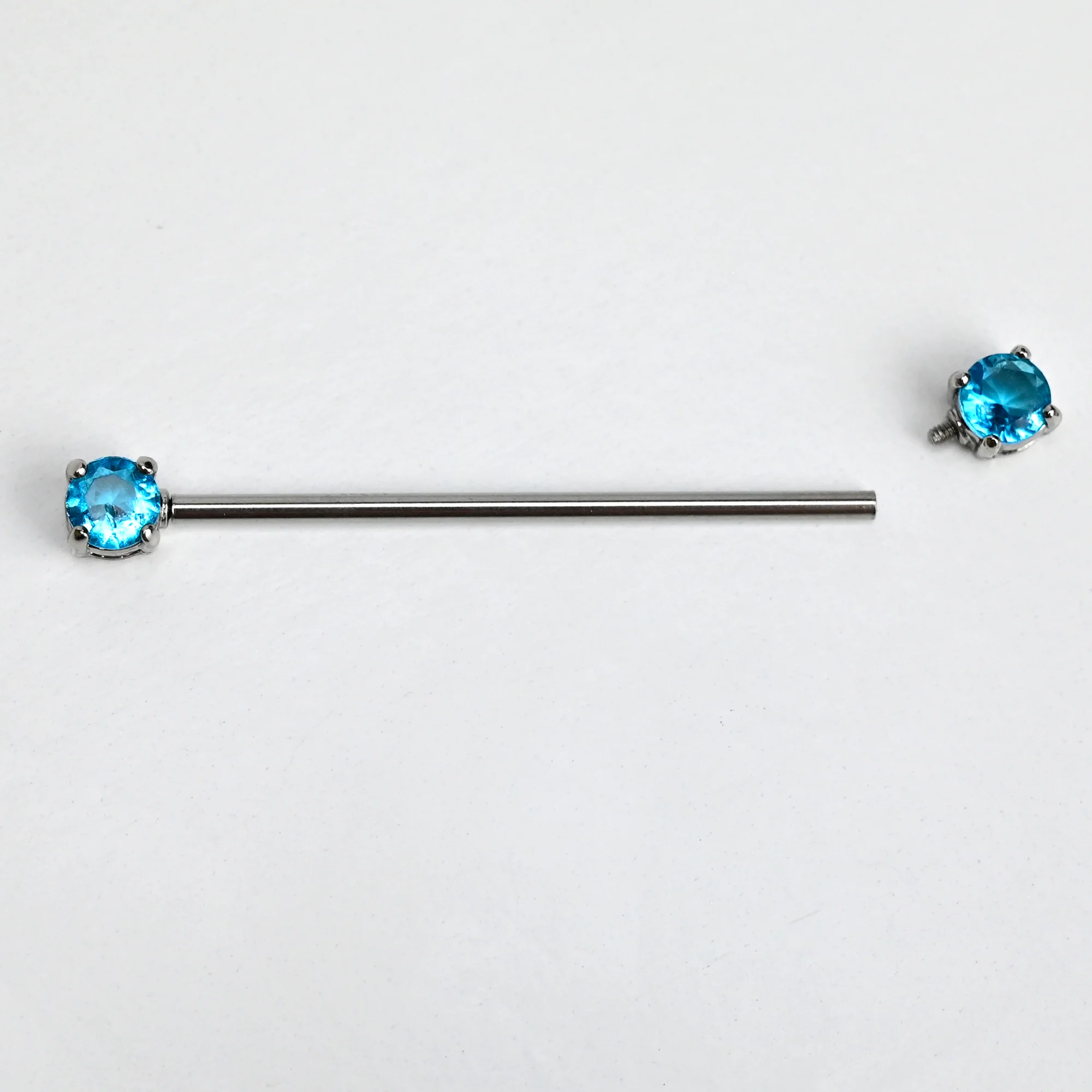 14G Blue CZ Gem Internally Threaded Industrial Barbell 38mm - Image 3