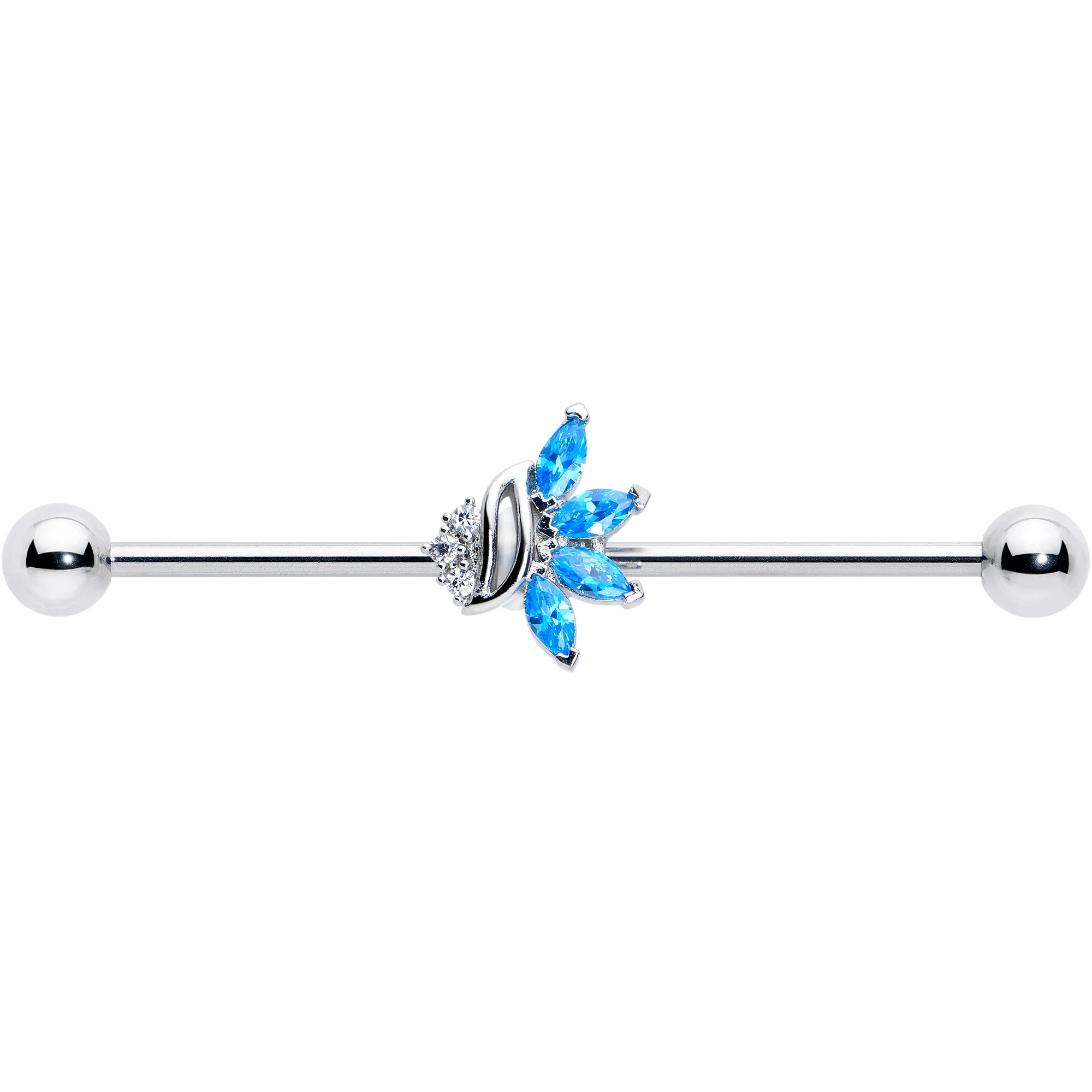 14G Blue CZ Gem Swirl Fan Industrial Barbell 38mm - Image 2