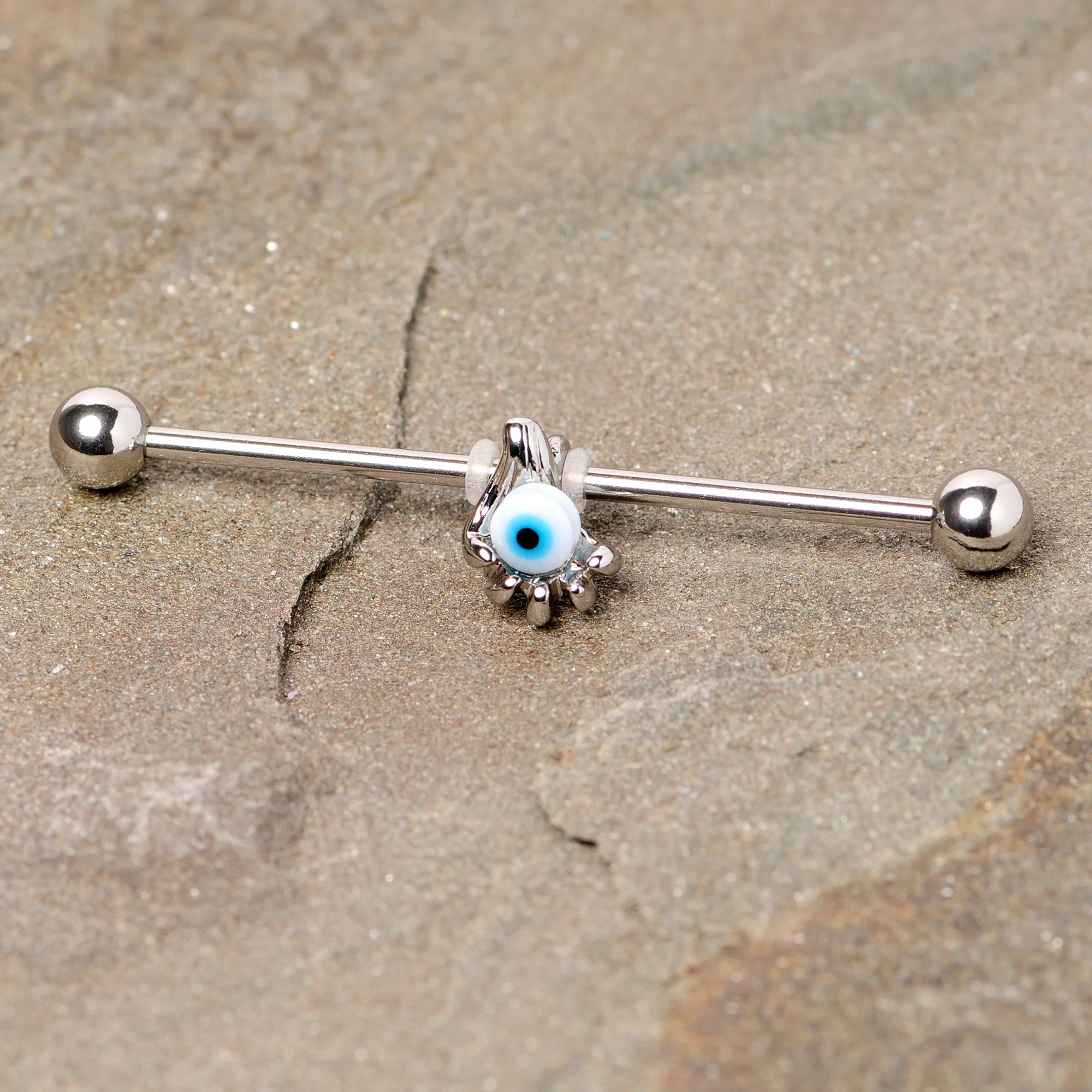 14G Blue Eyeball Hand Halloween Industrial Barbell 38mm - Image 2
