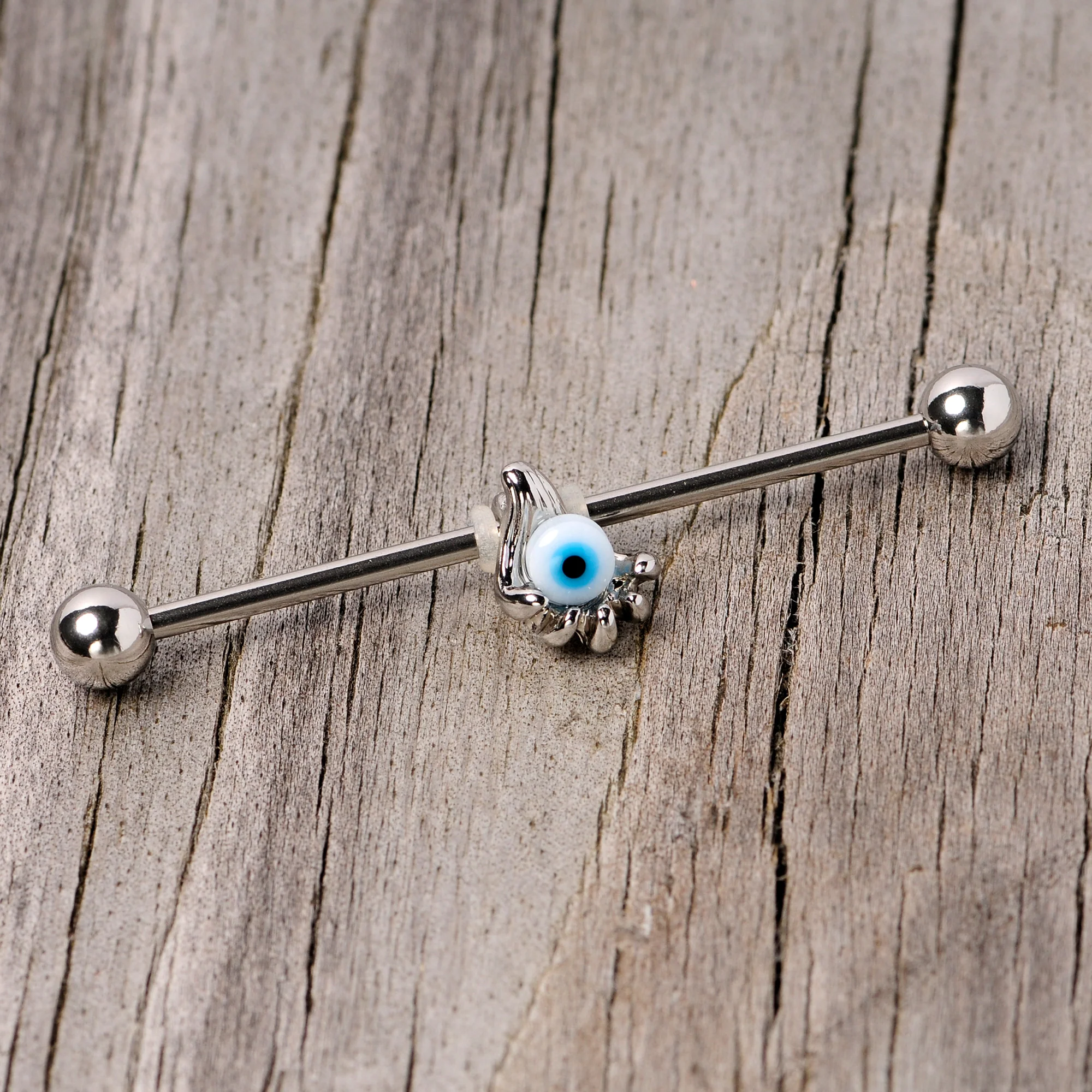 14G Blue Eyeball Hand Halloween Industrial Barbell 38mm - Image 3