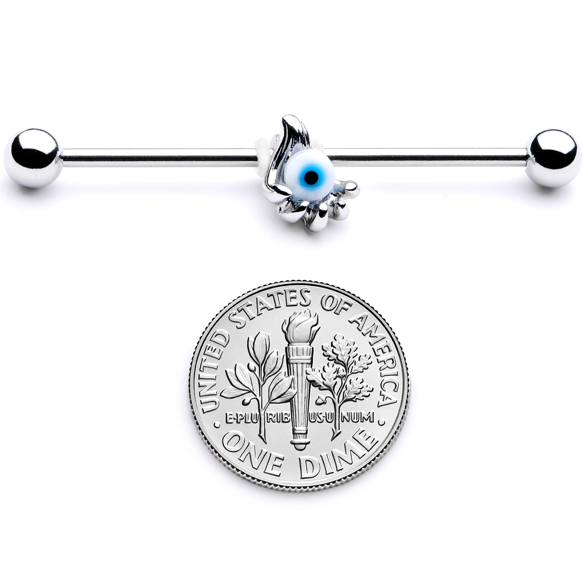 14G Blue Eyeball Hand Halloween Industrial Barbell 38mm - Image 4