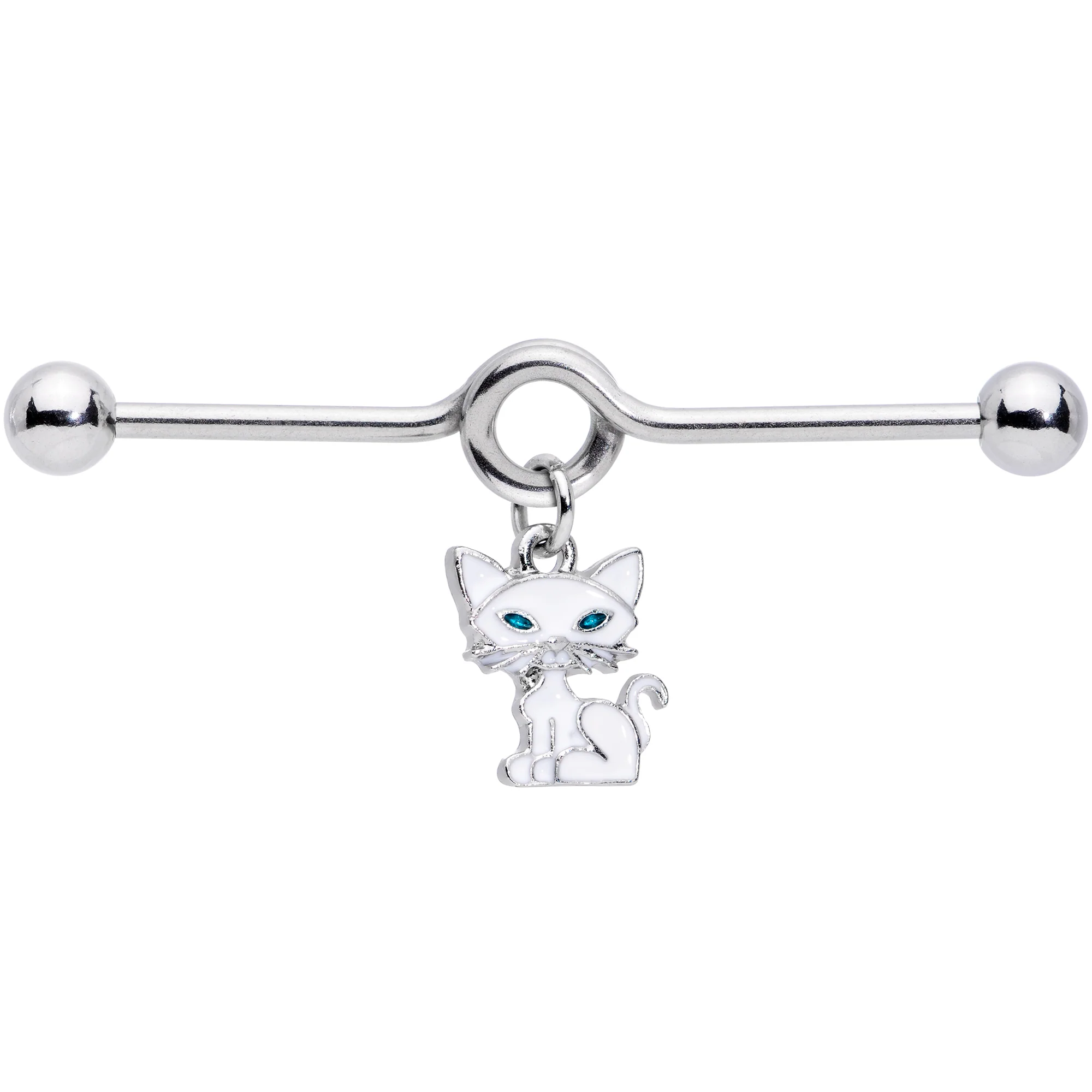 14G Blue Eyed White Cat Dangle Project Barbell 38mm - Image 2