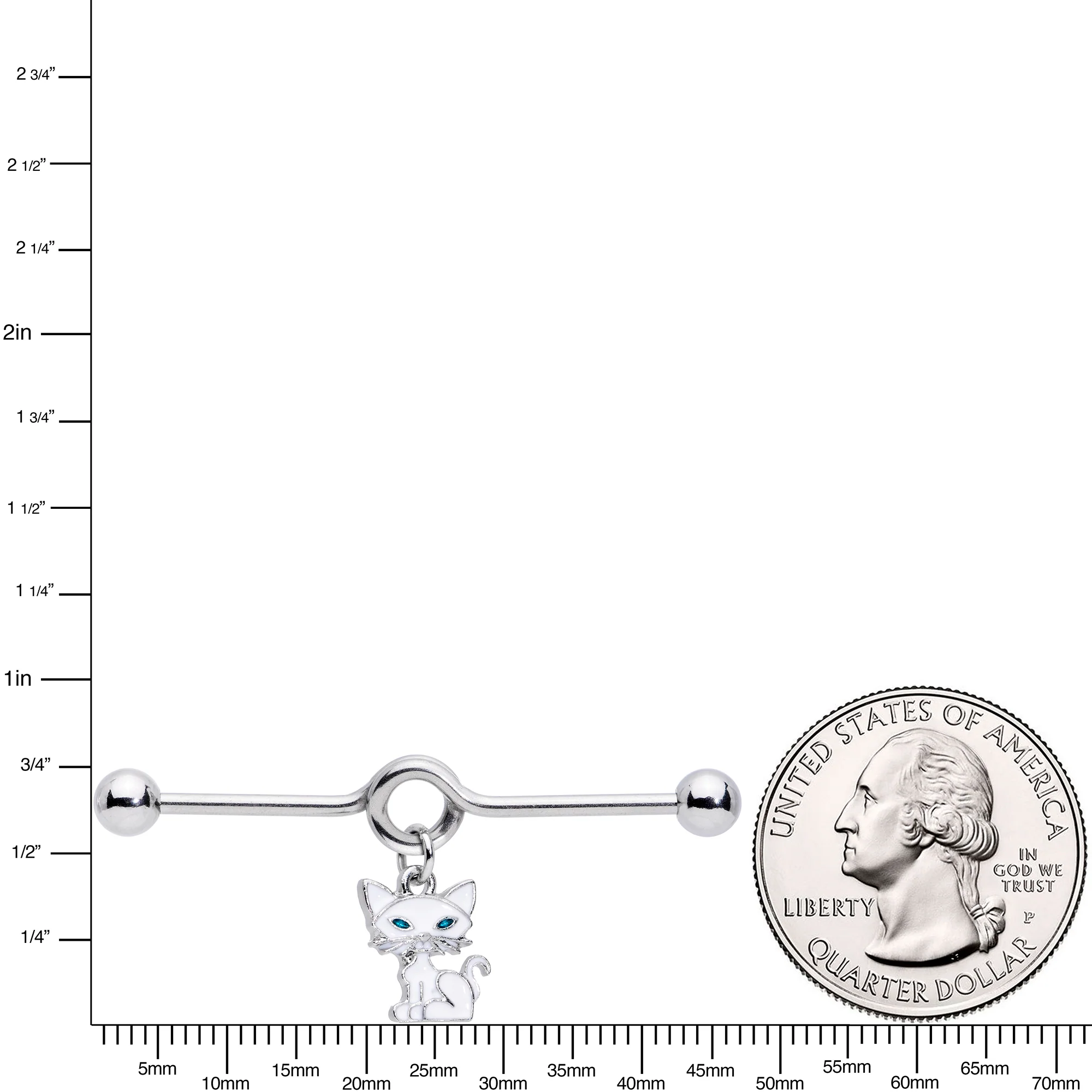 14G Blue Eyed White Cat Dangle Project Barbell 38mm - Image 3
