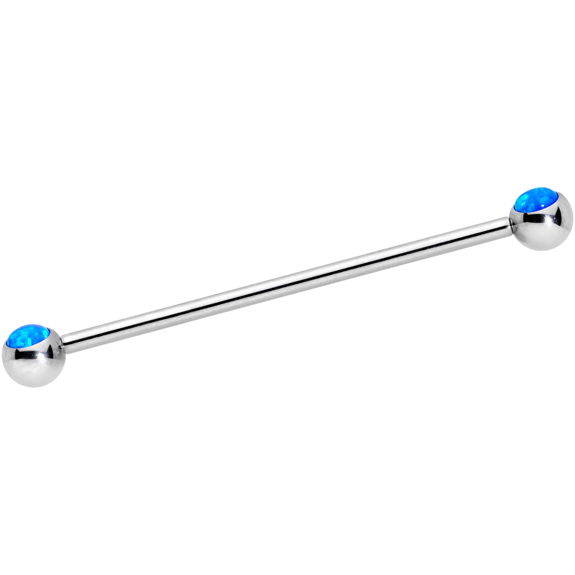 14G Blue Faux Opal Ball Ends Industrial Barbell 35mm - Image 2