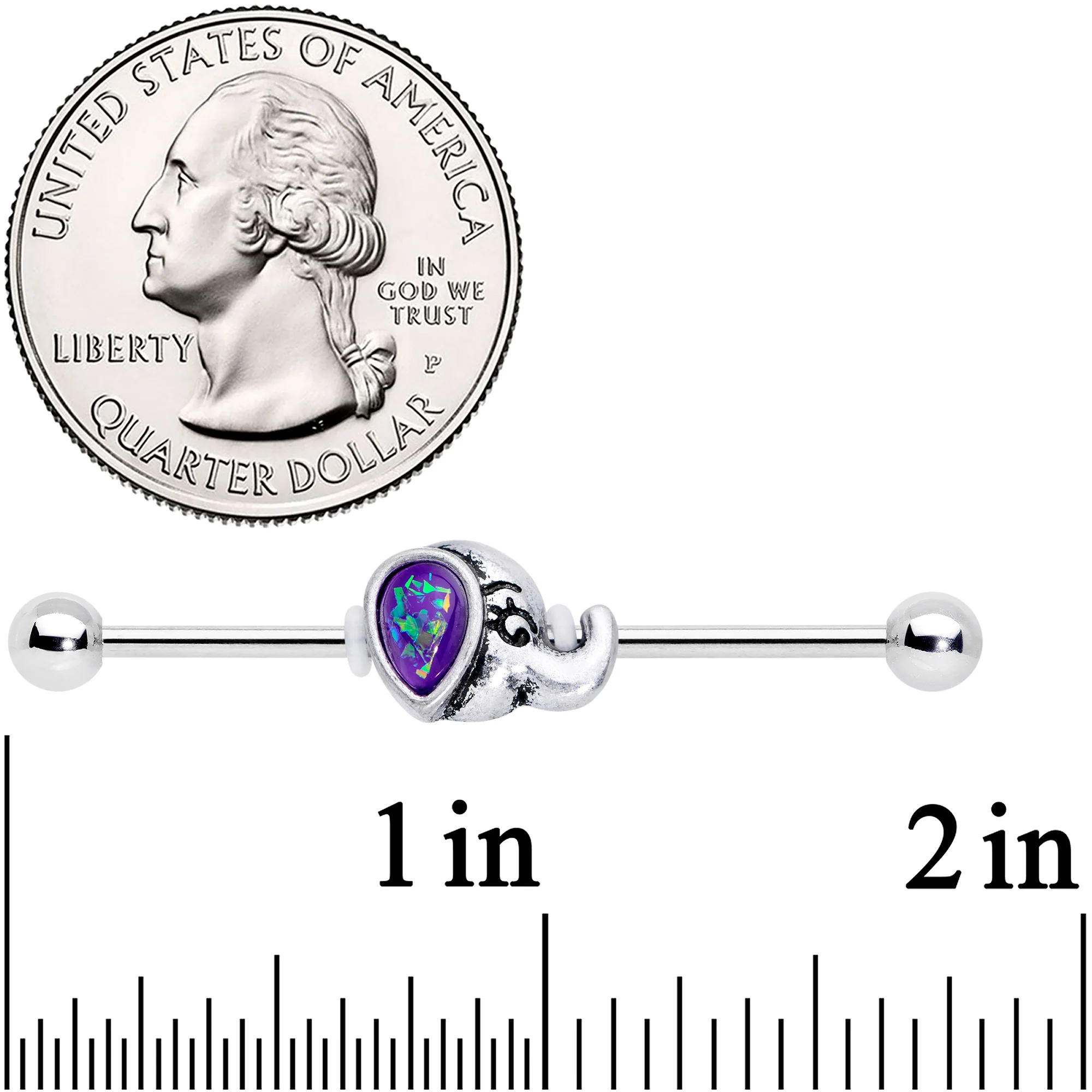 14G Blue Faux Opal Elegant Elephant Industrial Barbell 38mm - Image 2