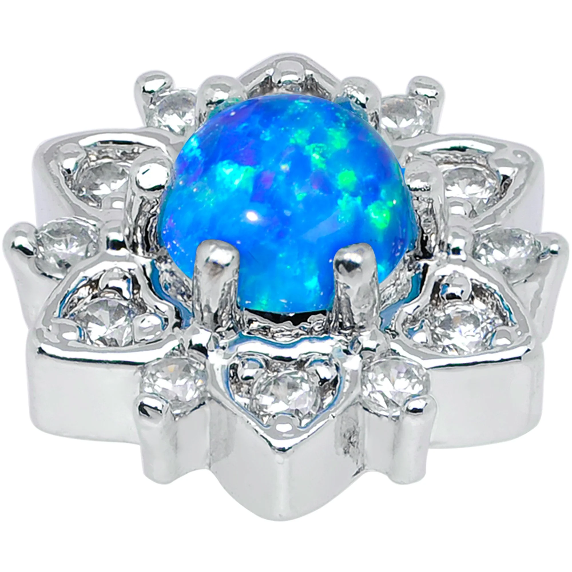 14G Blue Faux Opal Floral Glam Dermal Anchor Top - Image 4