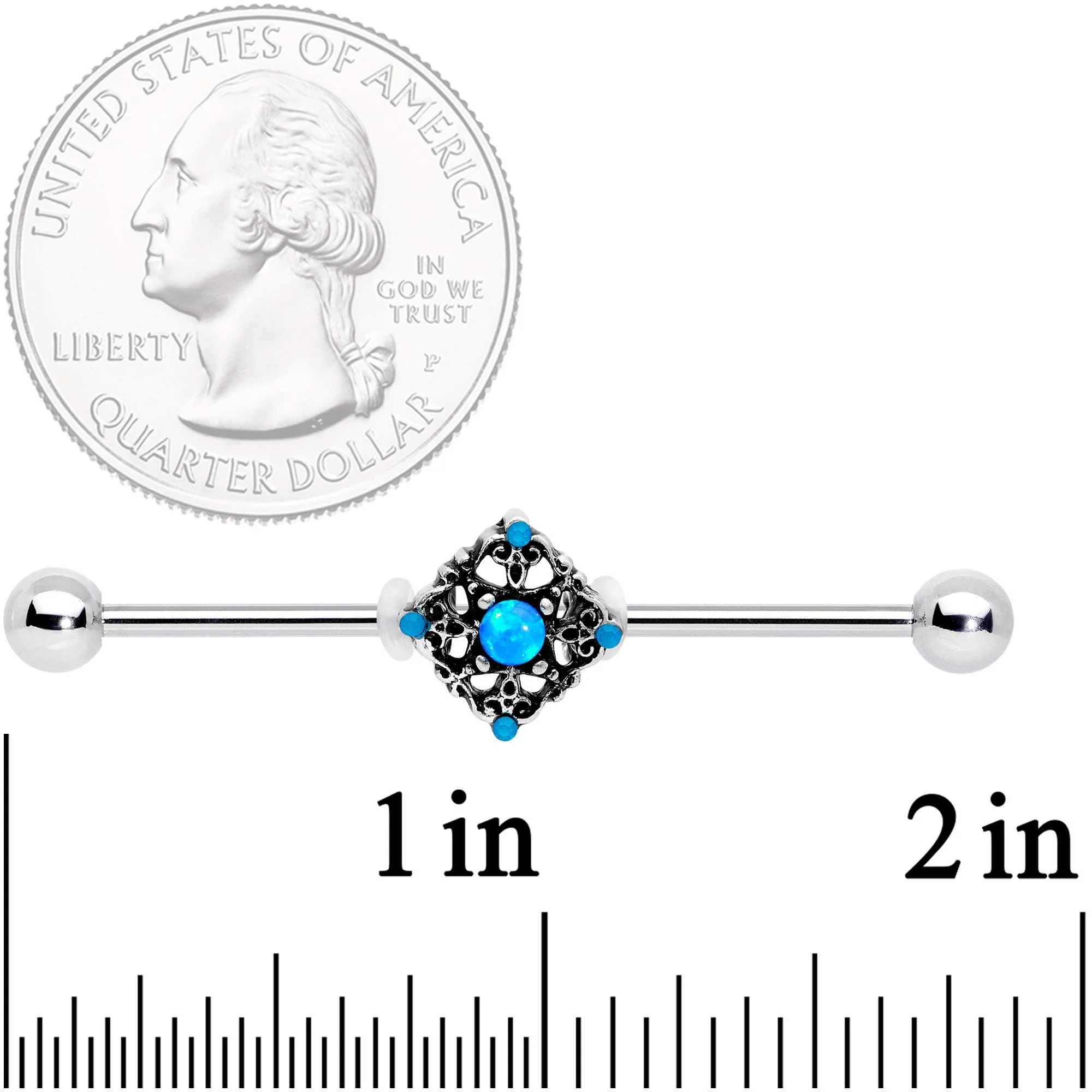 14G Blue Faux Opal Rhombus Industrial Barbell 38mm - Image 2