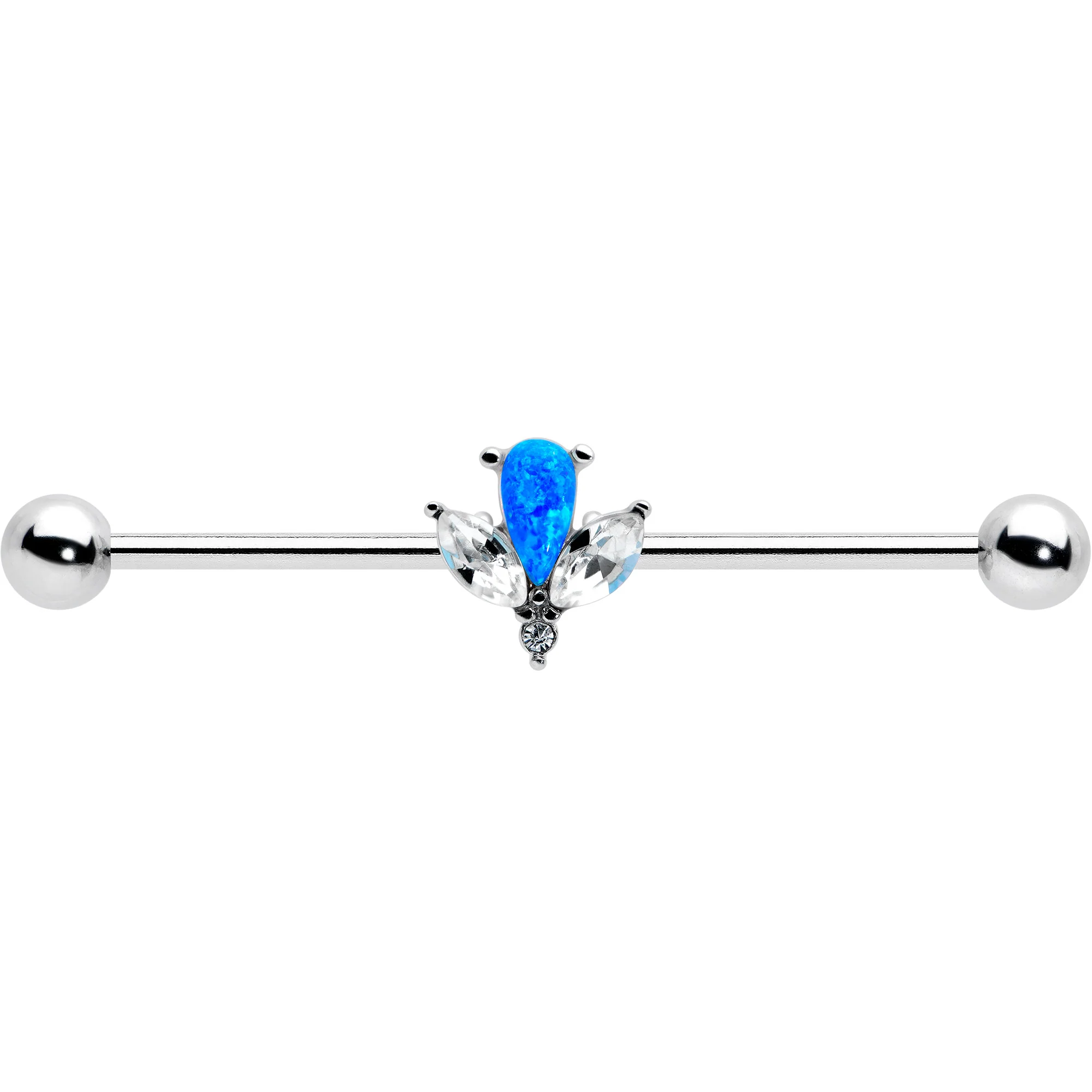 14G Blue Faux Opal Style Flower Industrial Barbell 38mm - Image 2