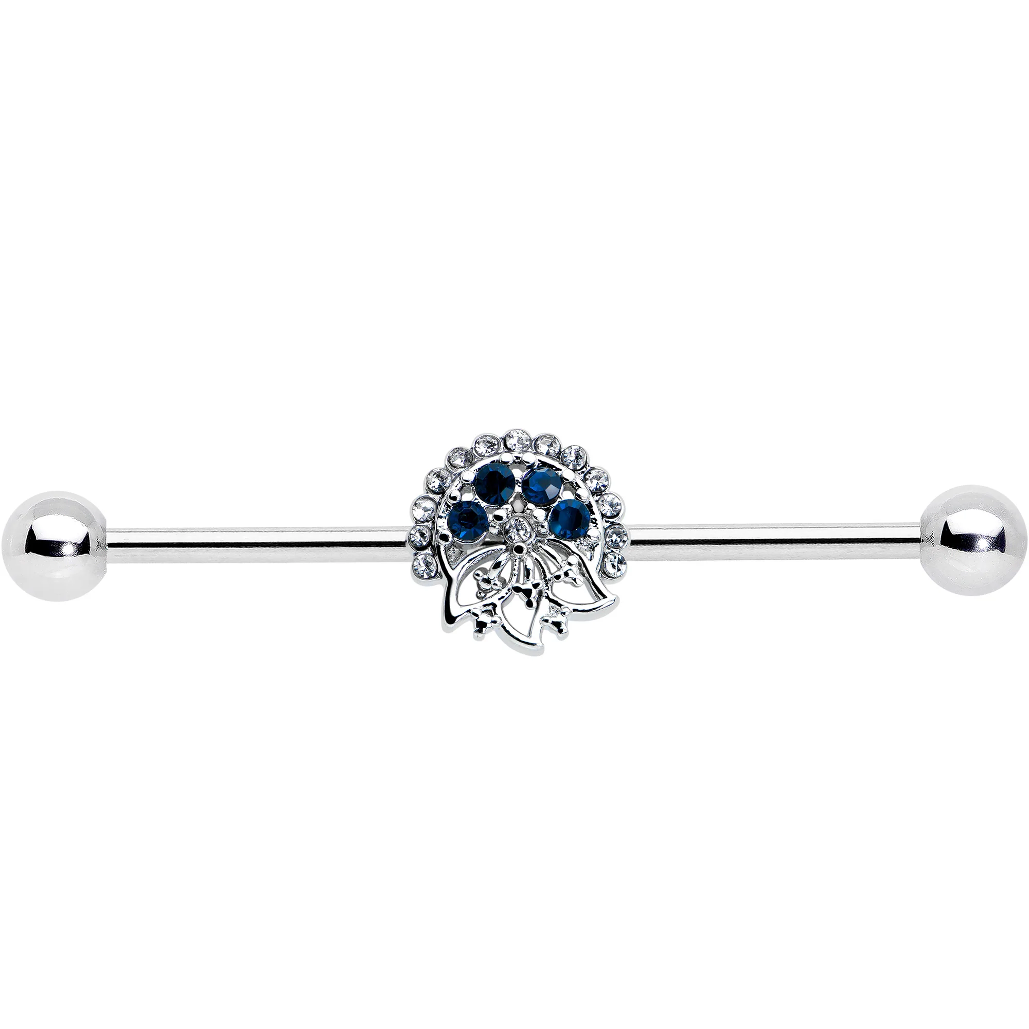 14G Blue Gem Abstract Arch Industrial Barbell 38mm - Image 2