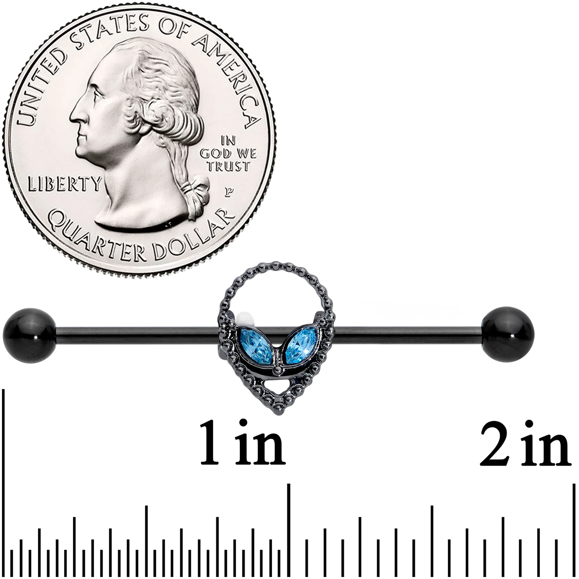 14G Blue Gem Black Hollow Alien Industrial Barbell 38mm - Image 2