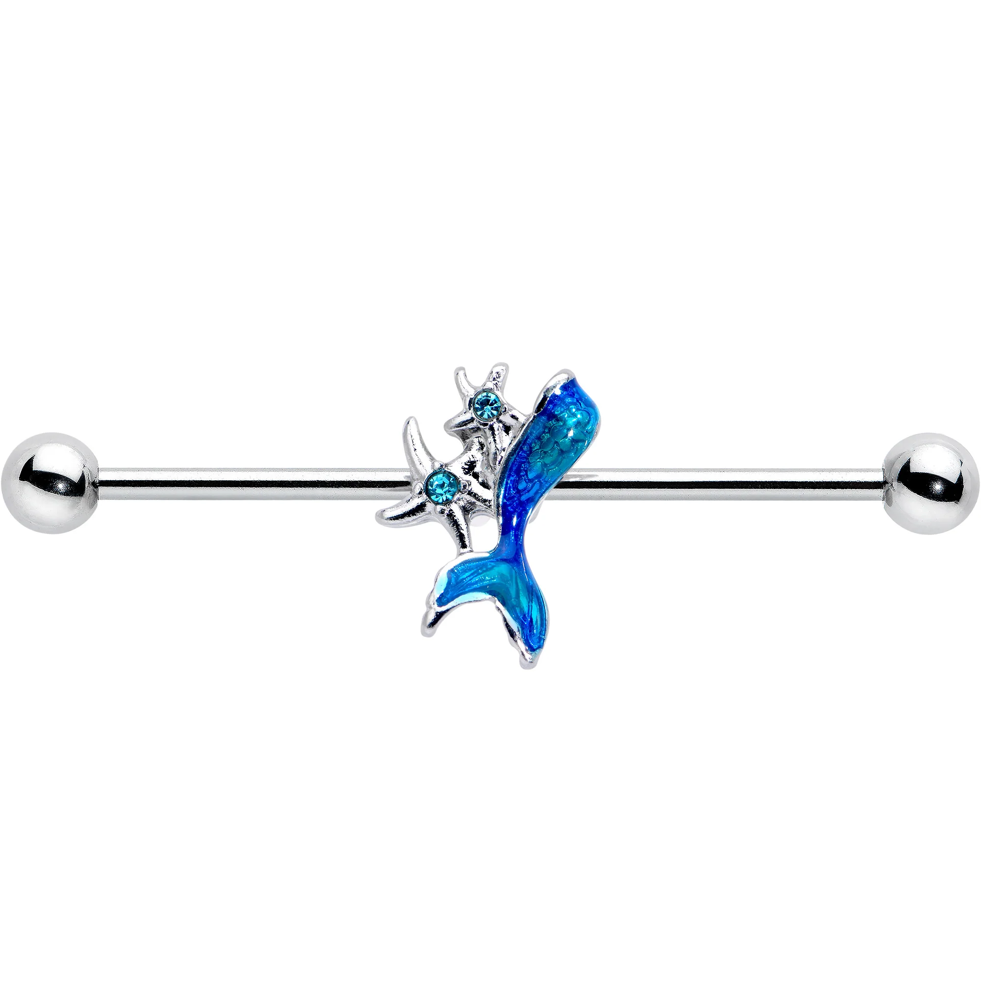 14G Blue Gem Blue Mermaid Tail Star Industrial Barbell 38mm - Image 2