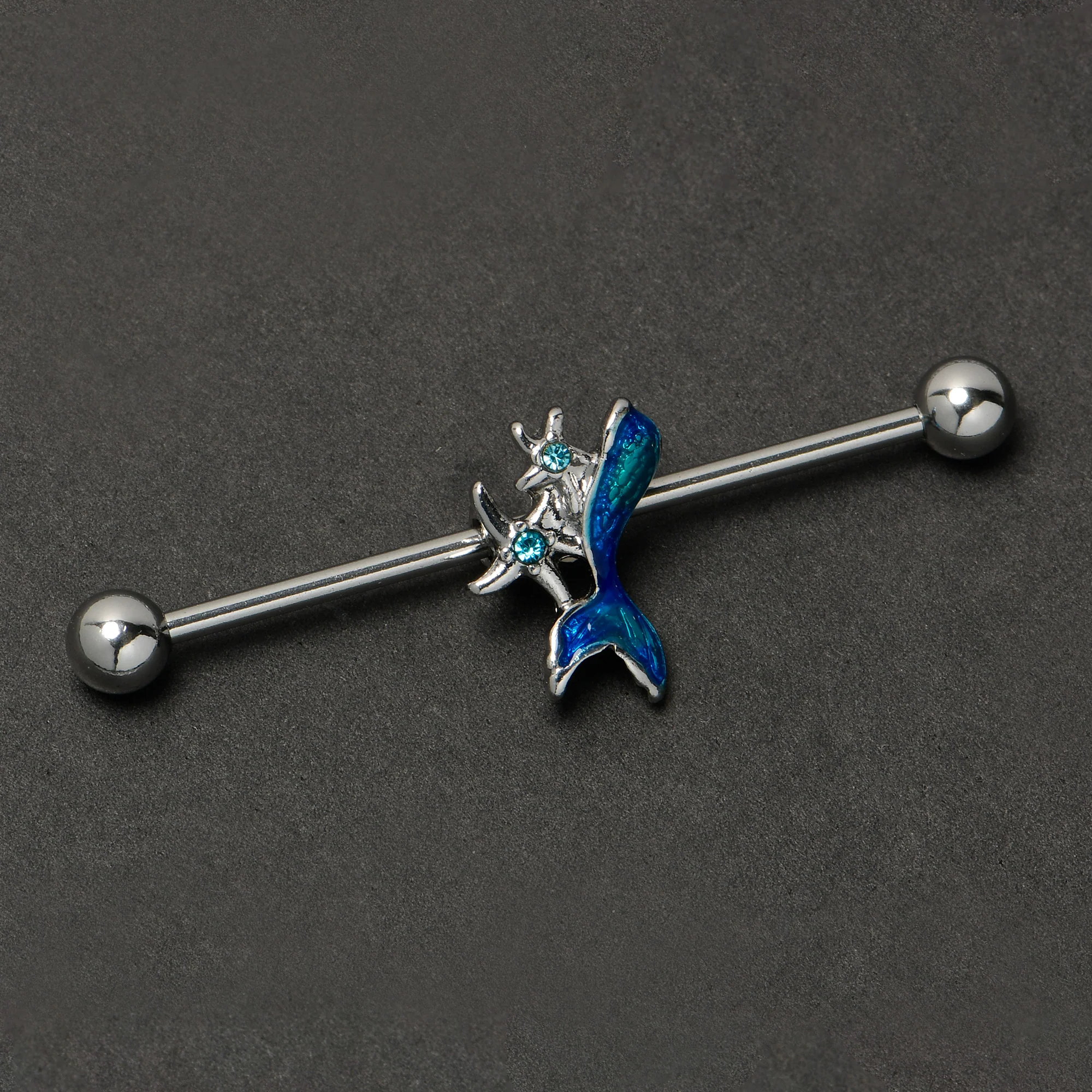 14G Blue Gem Blue Mermaid Tail Star Industrial Barbell 38mm - Image 5