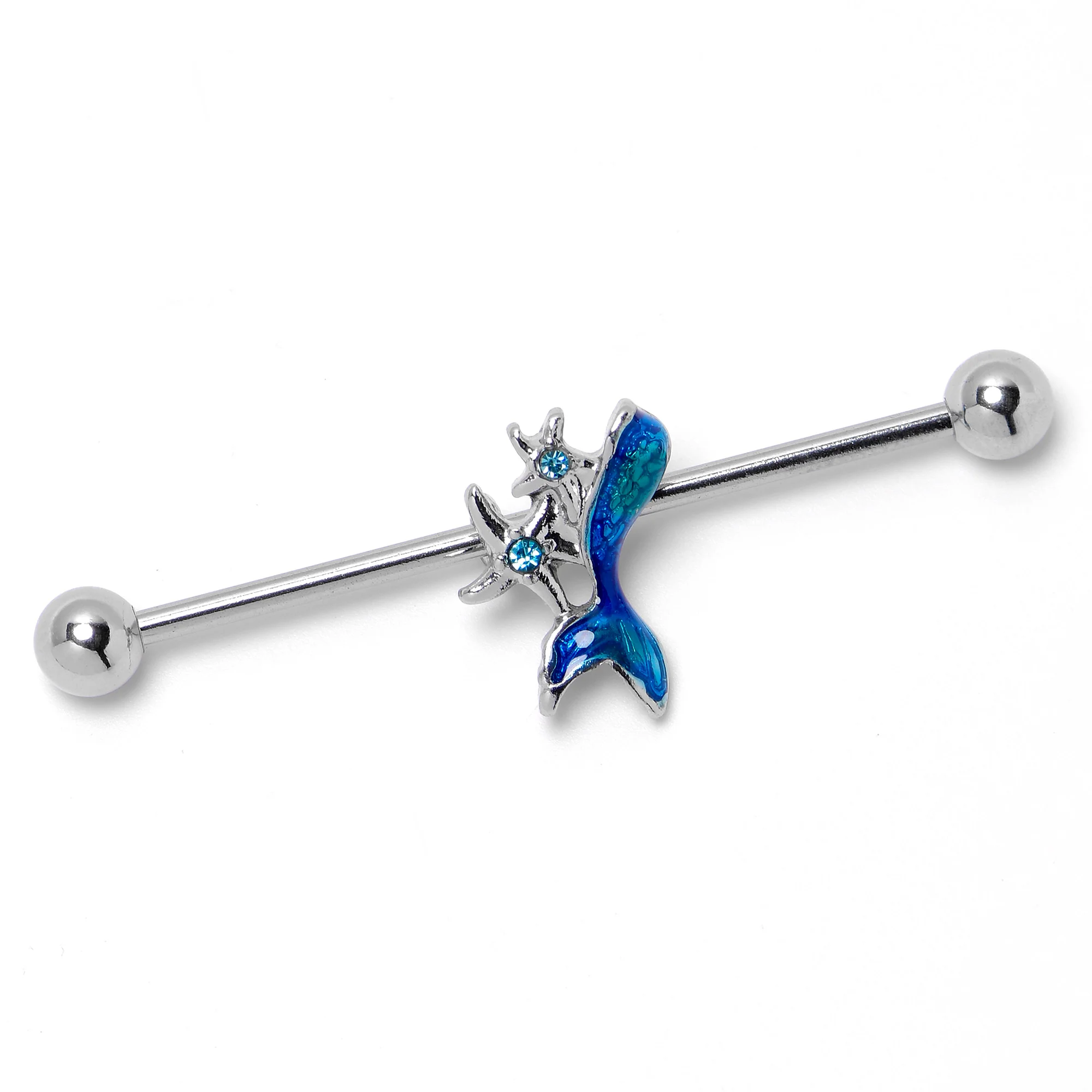 14G Blue Gem Blue Mermaid Tail Star Industrial Barbell 38mm - Image 6