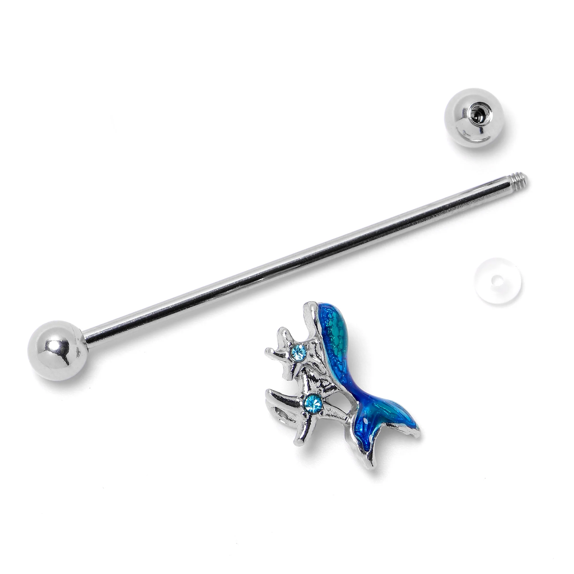 14G Blue Gem Blue Mermaid Tail Star Industrial Barbell 38mm - Image 7