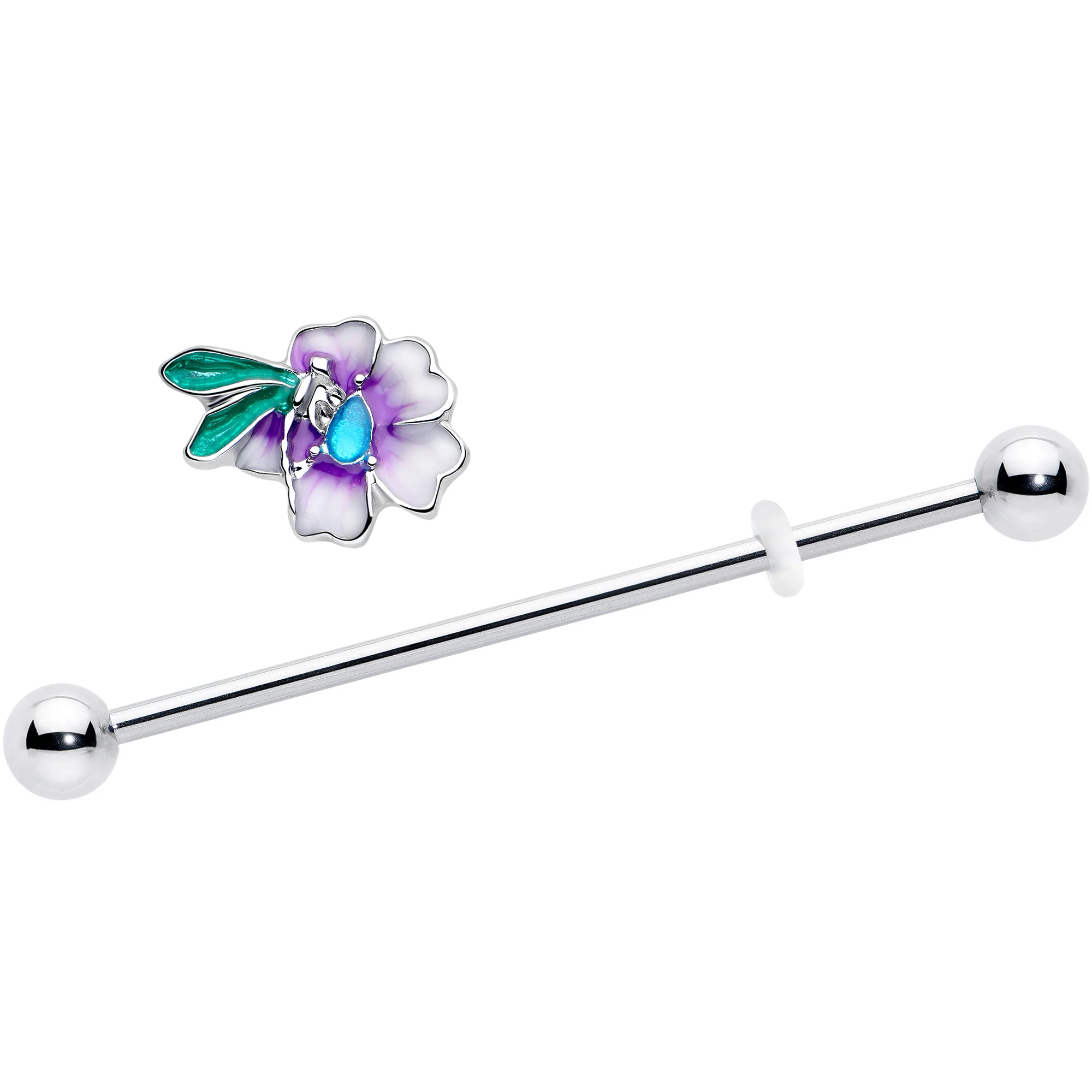 14G Blue Gem Faerie Flower Purple Industrial Barbell 38mm - Image 2