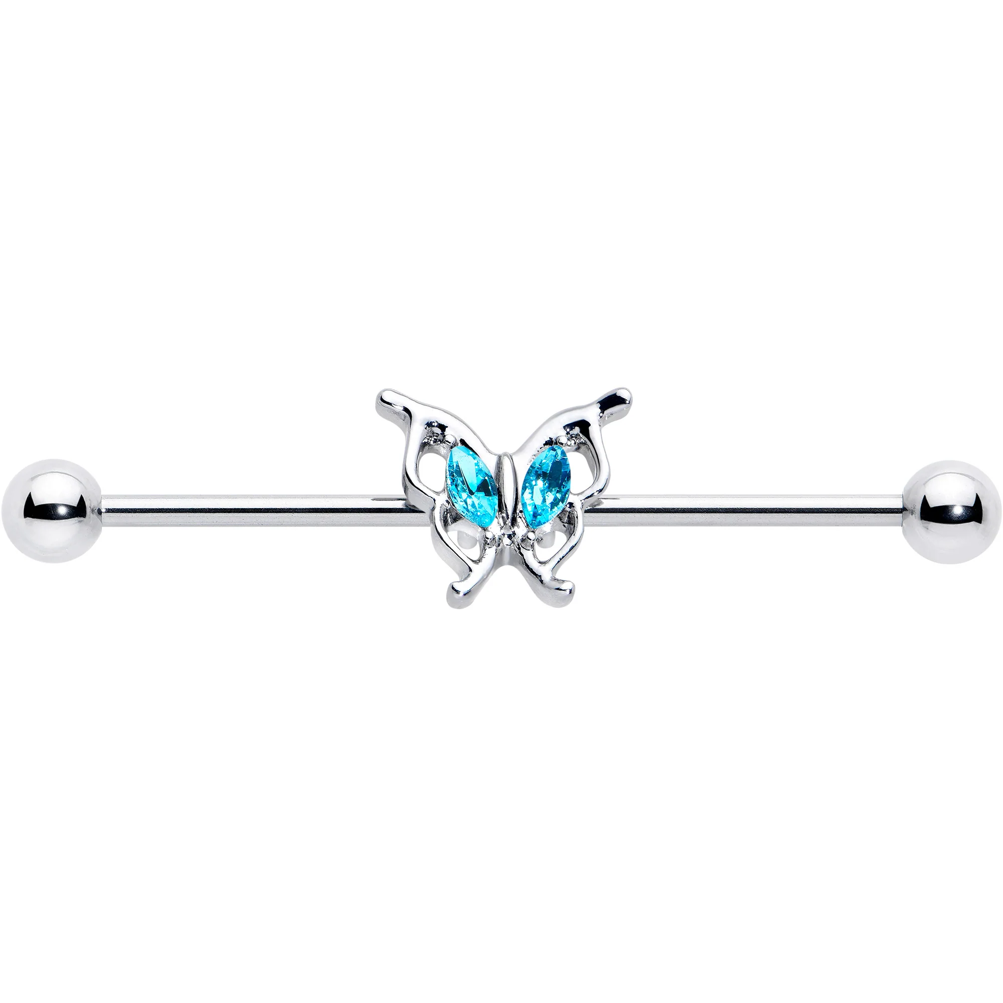 14G Blue Gem Fancy Fab Butterfly Industrial Barbell 38mm - Image 2