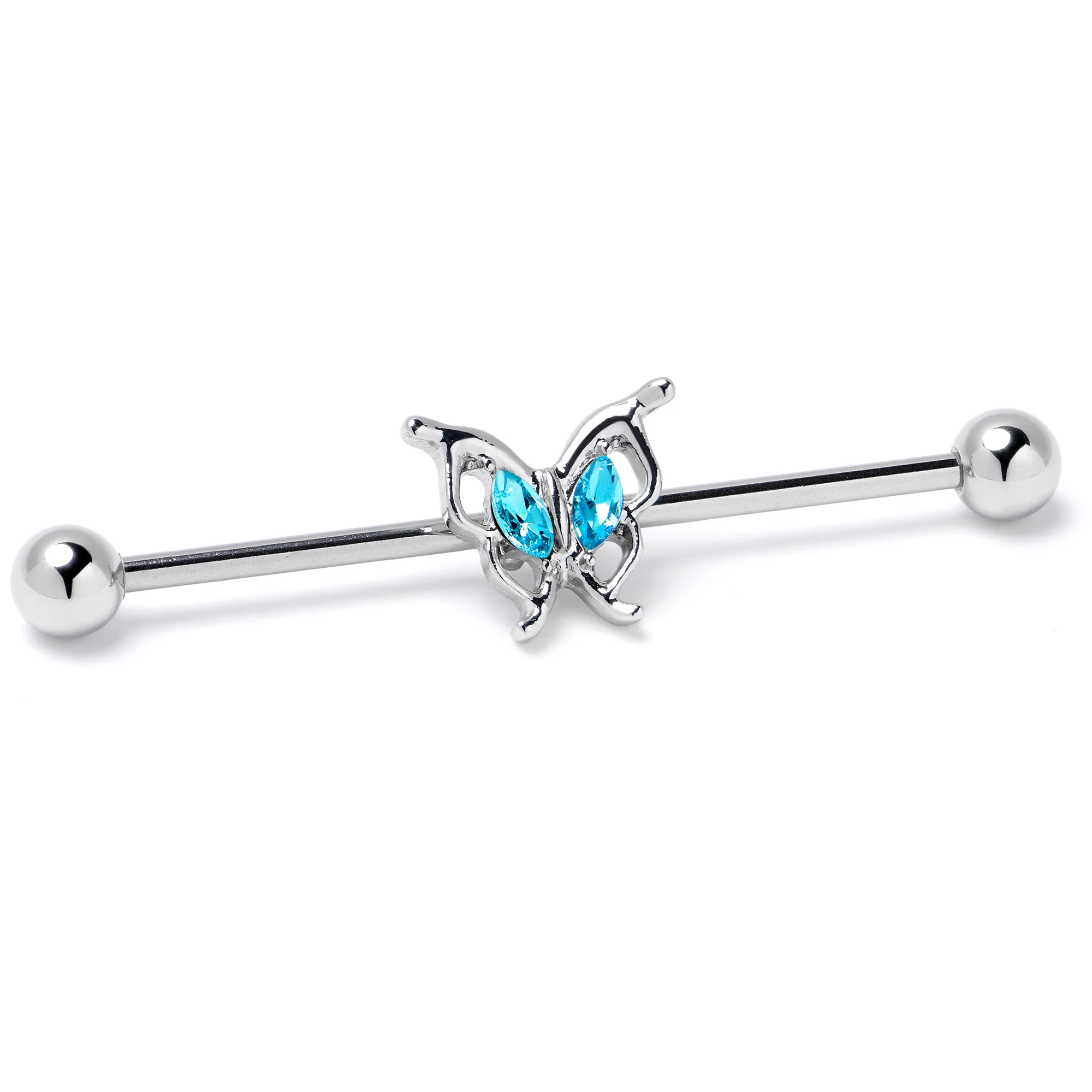 14G Blue Gem Fancy Fab Butterfly Industrial Barbell 38mm - Image 4