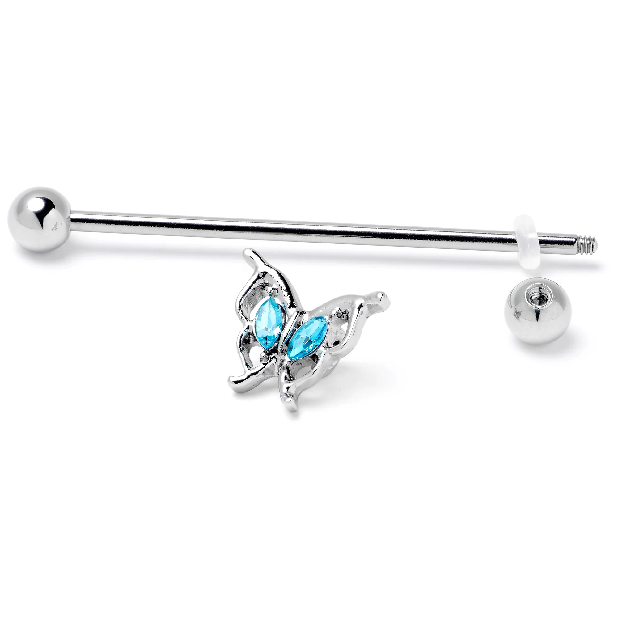 14G Blue Gem Fancy Fab Butterfly Industrial Barbell 38mm - Image 5