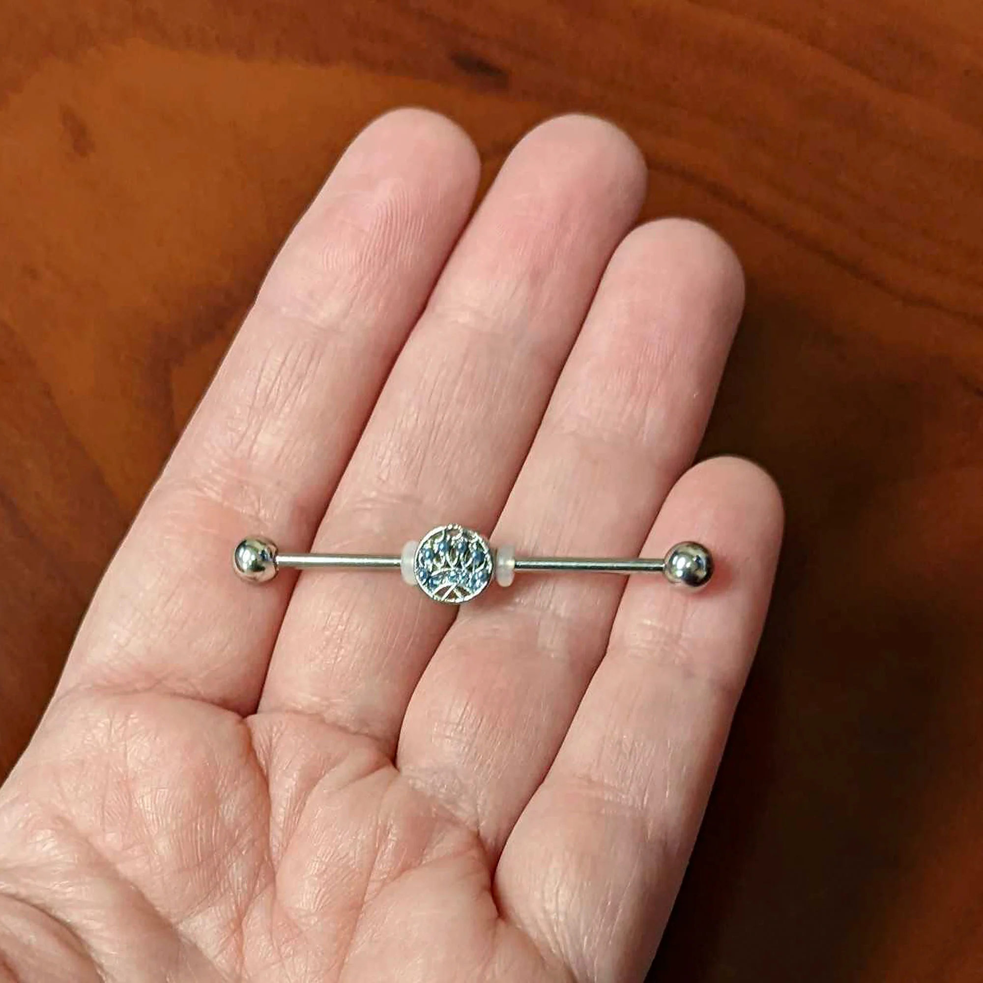 14G Blue Gem Geometric Blues Industrial Barbell 38mm - Image 3
