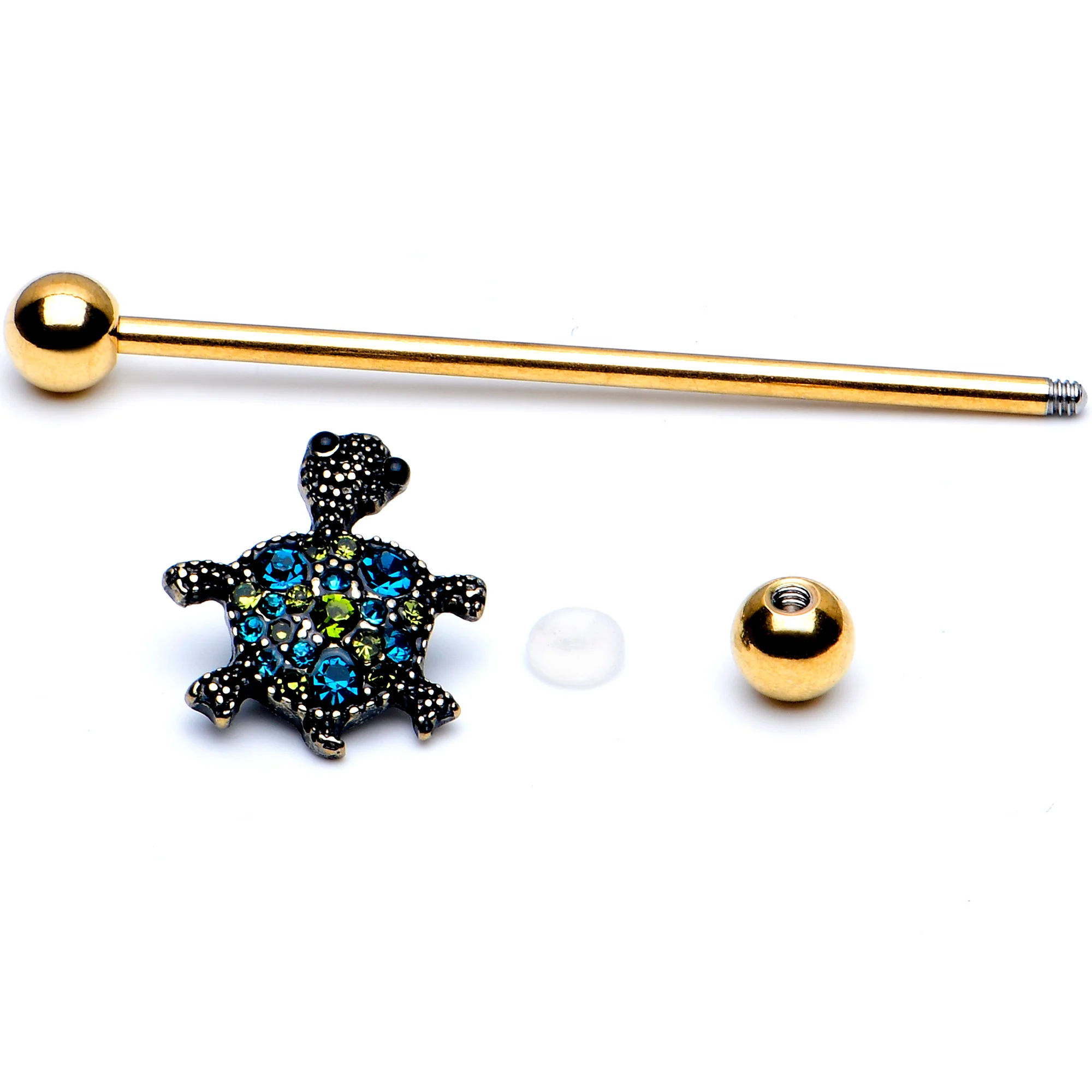 14G Blue Gem Gold Tone Sweet Sea Turtle Industrial Barbell 38mm - Image 2