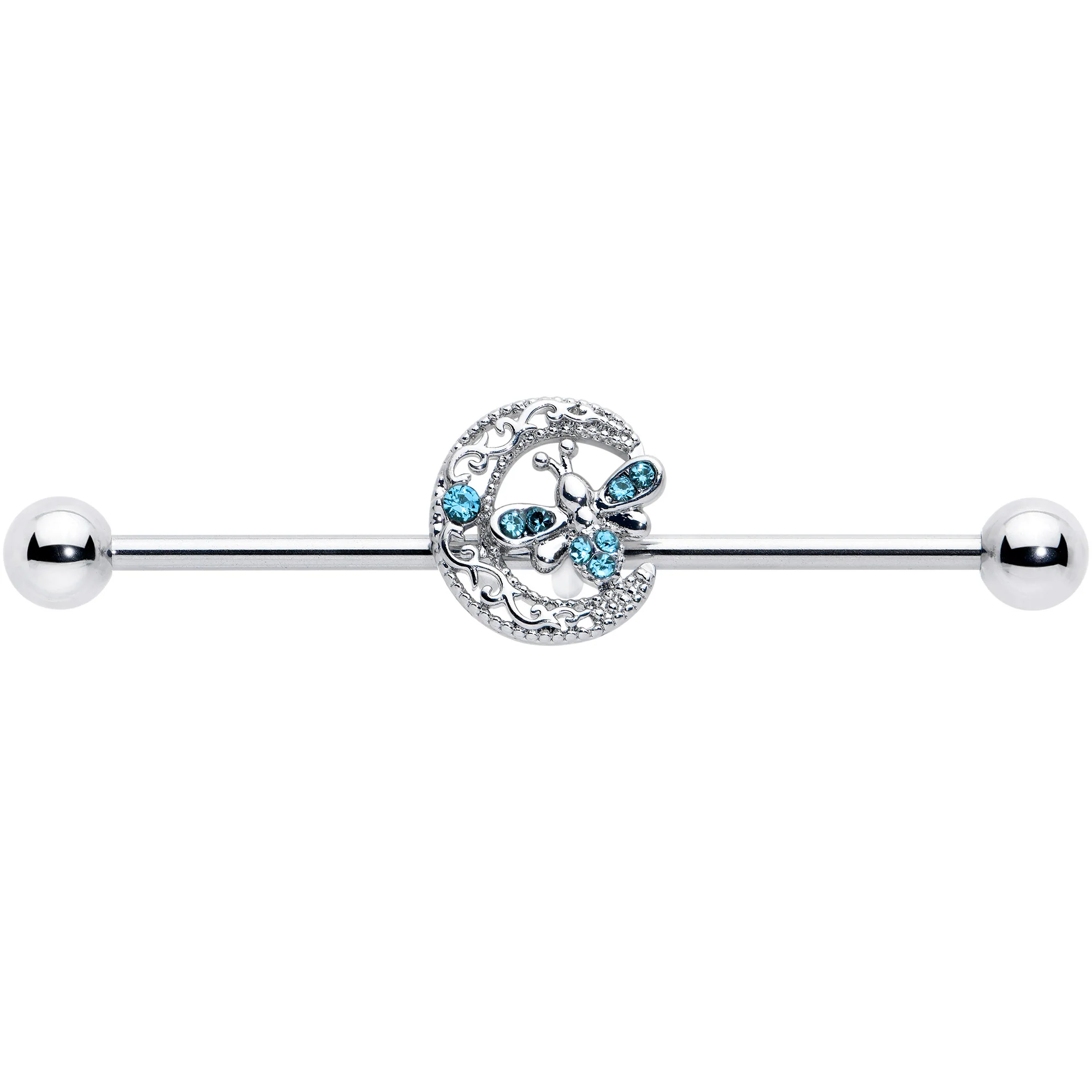 14G Blue Gem Lunar Dragonfly Industrial Barbell 38mm - Image 2