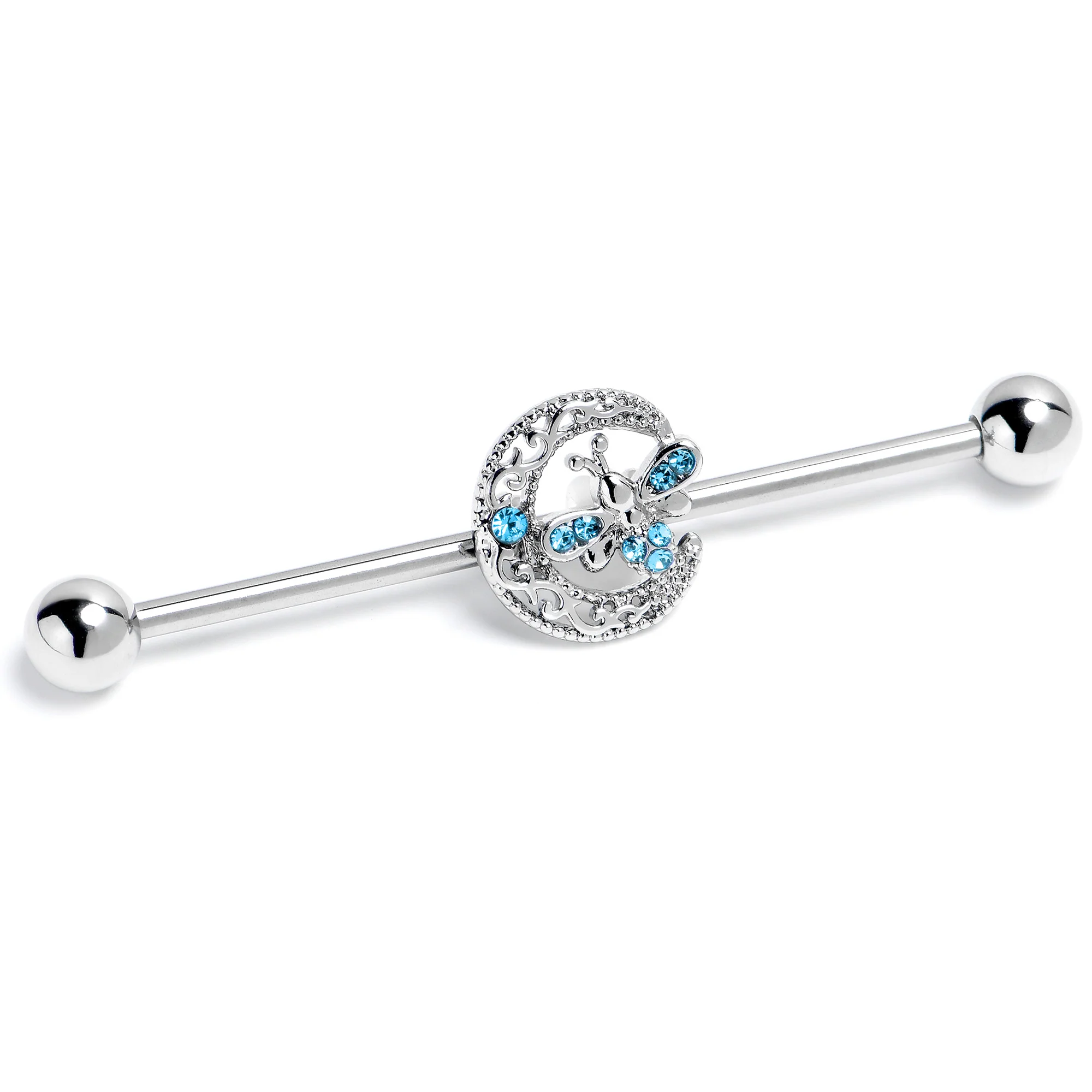 14G Blue Gem Lunar Dragonfly Industrial Barbell 38mm - Image 4
