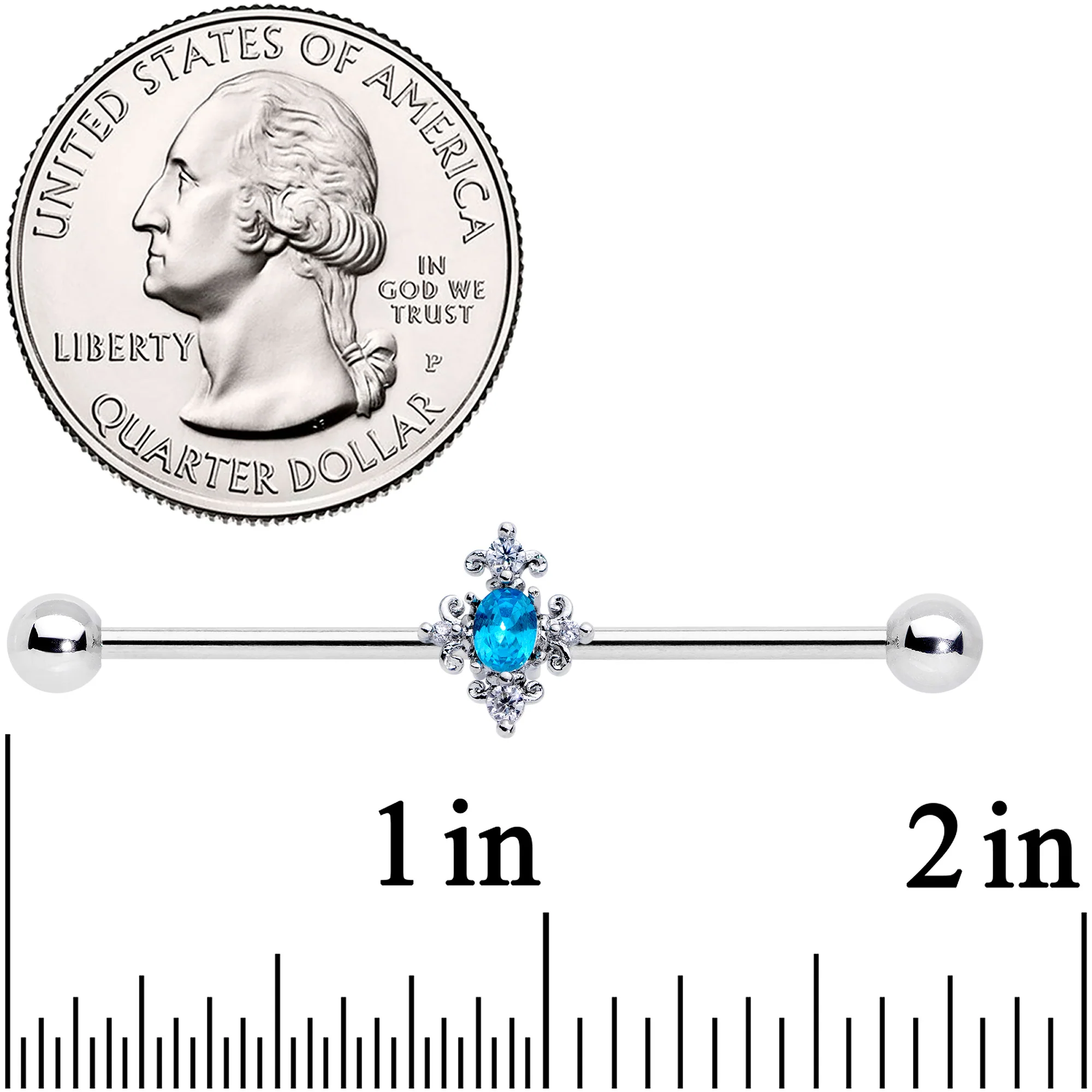 14G Blue Gem Renaissance Cross Industrial Barbell 38mm - Image 2