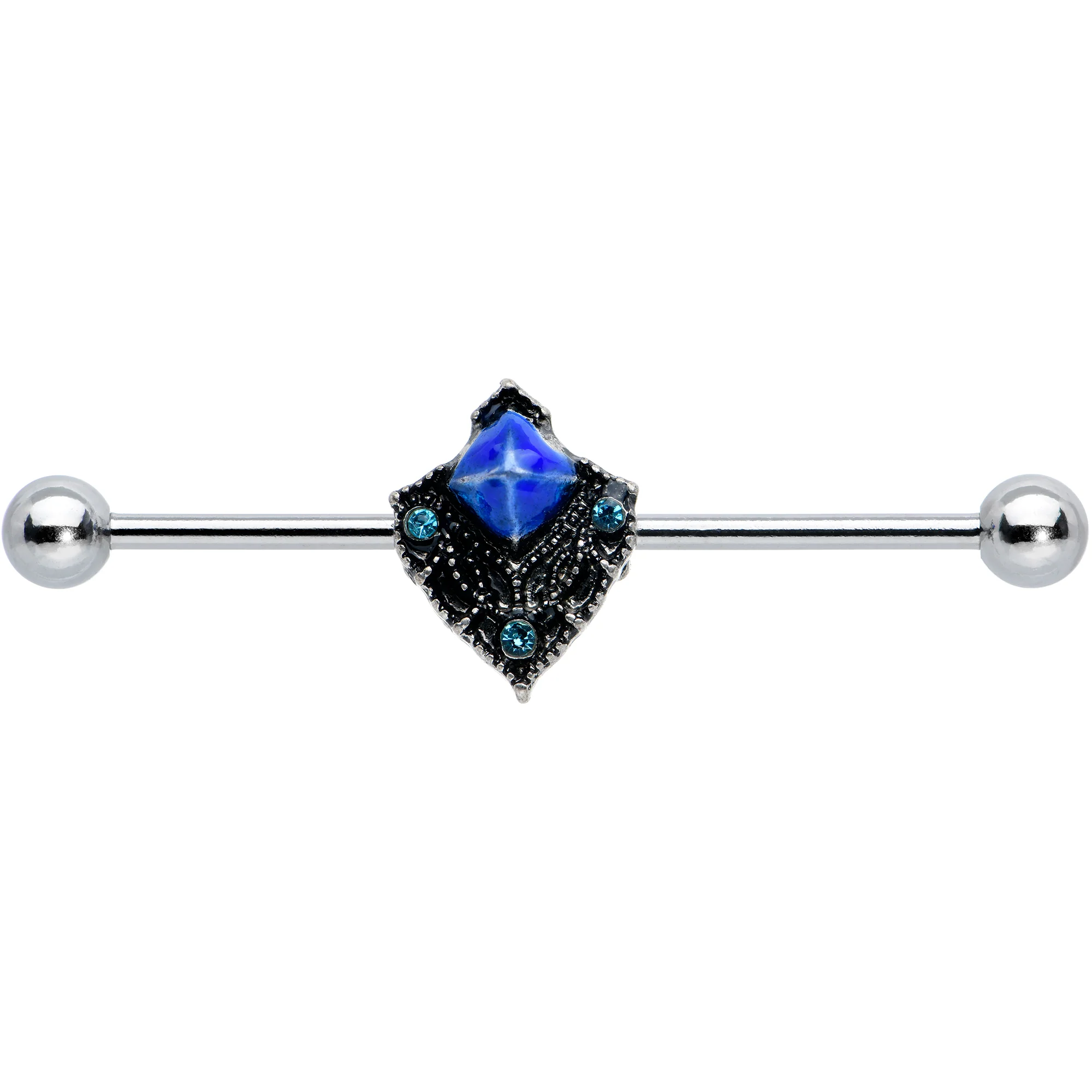 14G Blue Gem Rococo Blues Elegant Industrial Barbell 38mm - Image 2