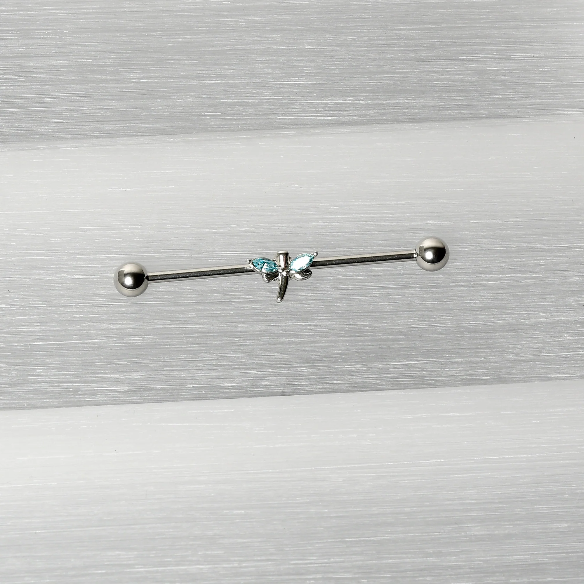 14G Blue Gem Simple Stylized Dragonfly Industrial Barbell 38mm - Image 5